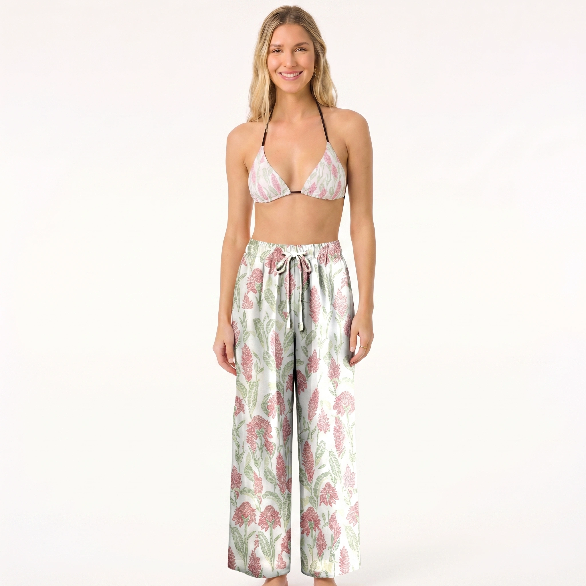 Wild Feather Whisper Tie Side Bikini Set with Matching Pants