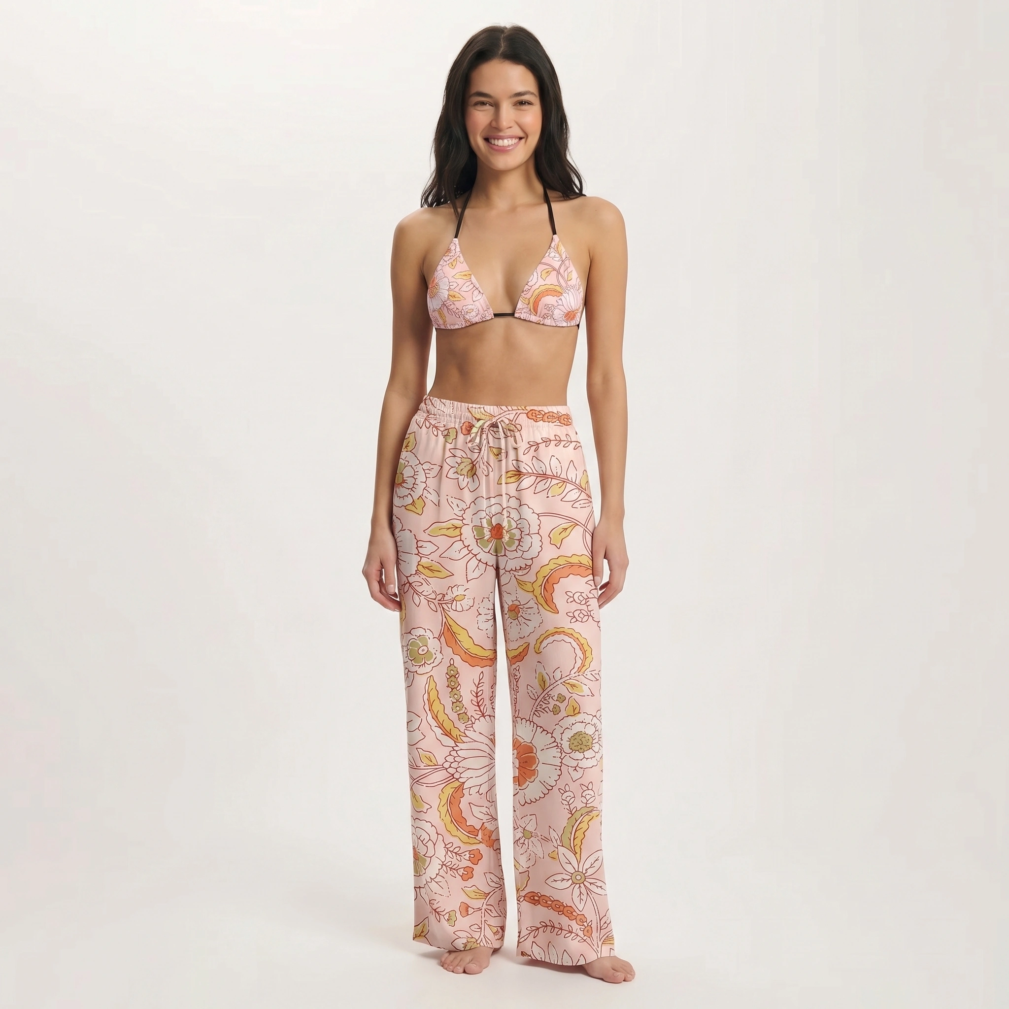 Dusty Bloom Whisper Tie Side Bikini Set with Matching Pants