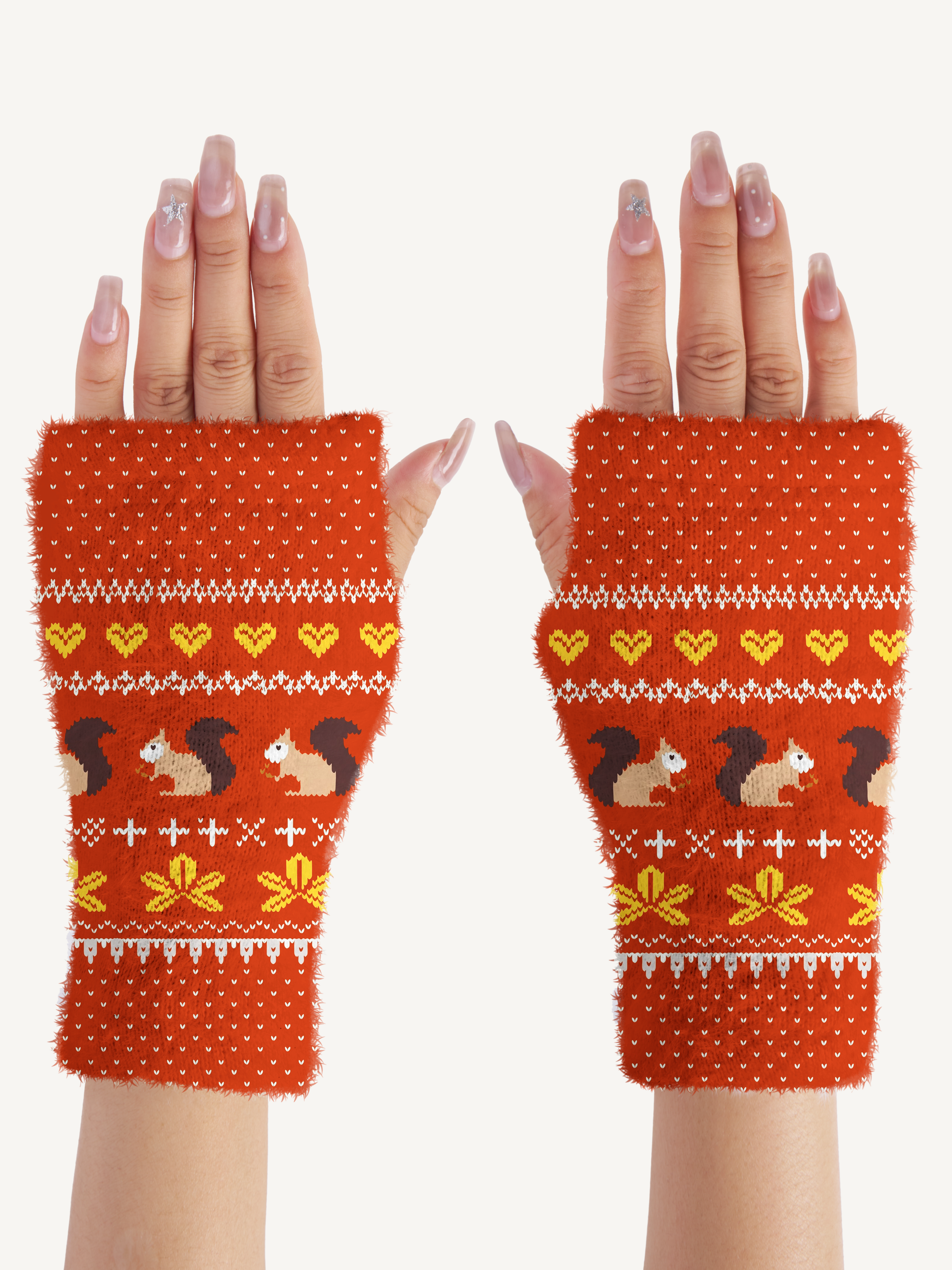 Autumn Woodland Squirrel Beanie Scarf & Fingerless Gloves Set