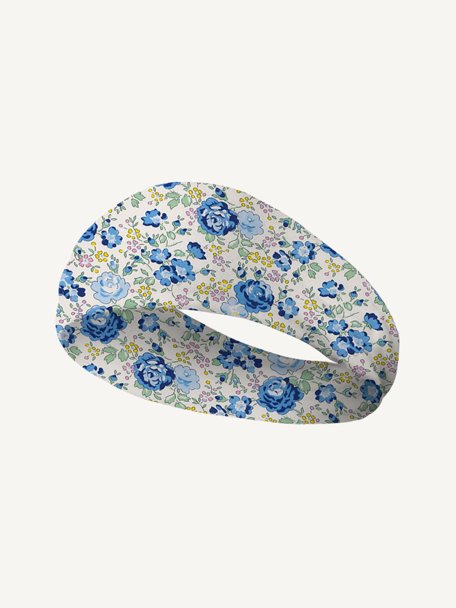 Blue Rose Floral Print Boho Bandeau Headband