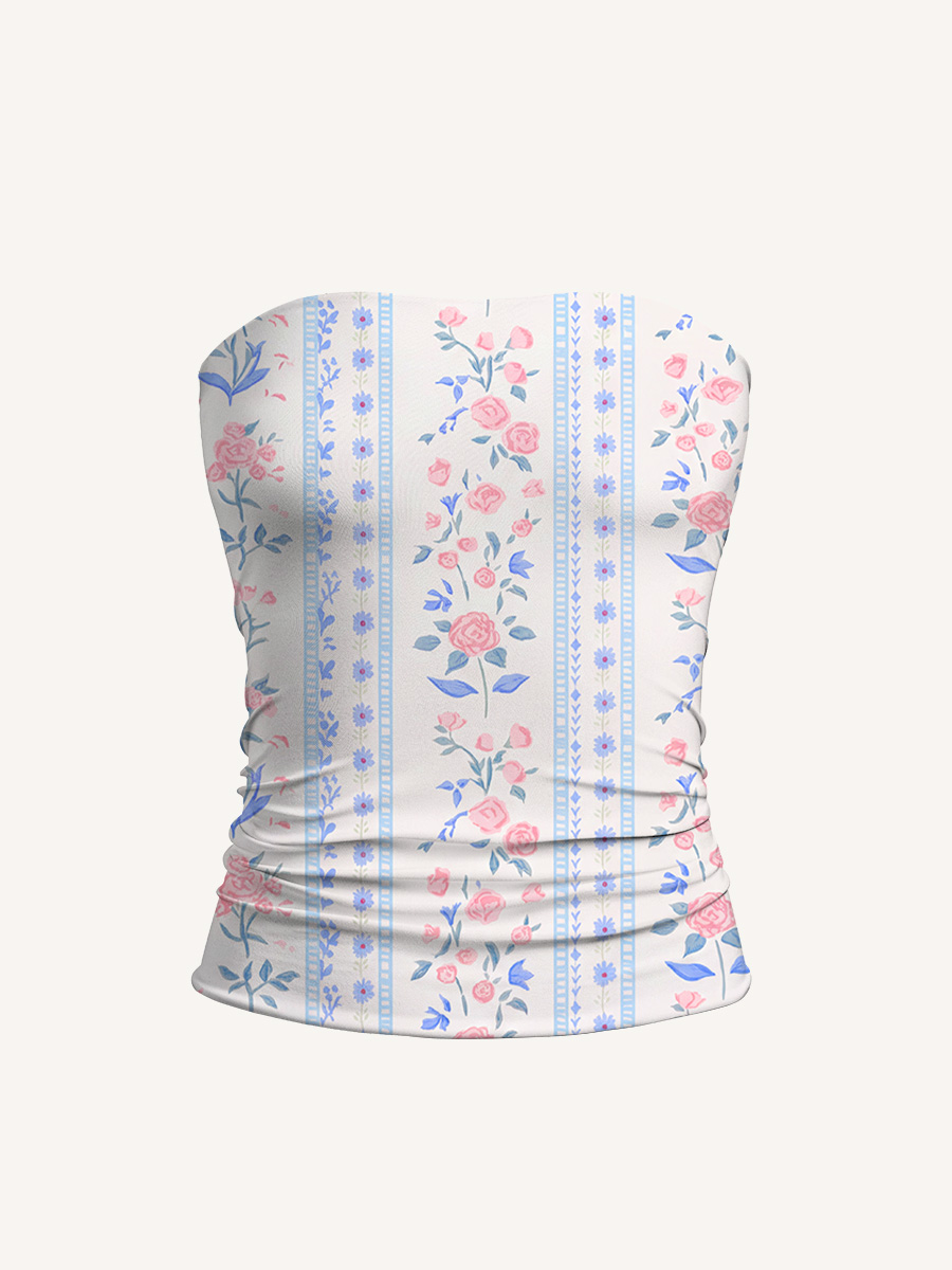 Blue Marigold Print Boho Bandeau Headband