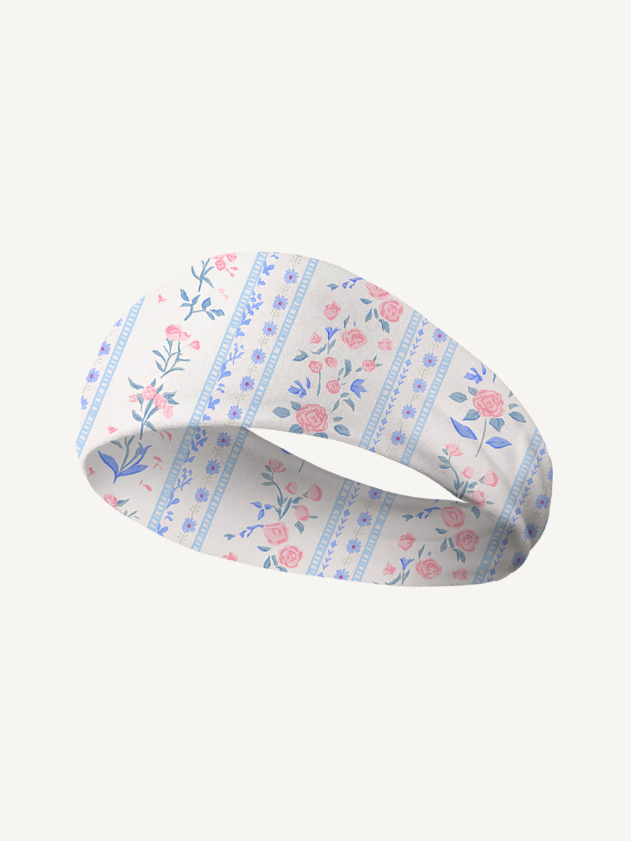 Blue Marigold Print Boho Bandeau Headband
