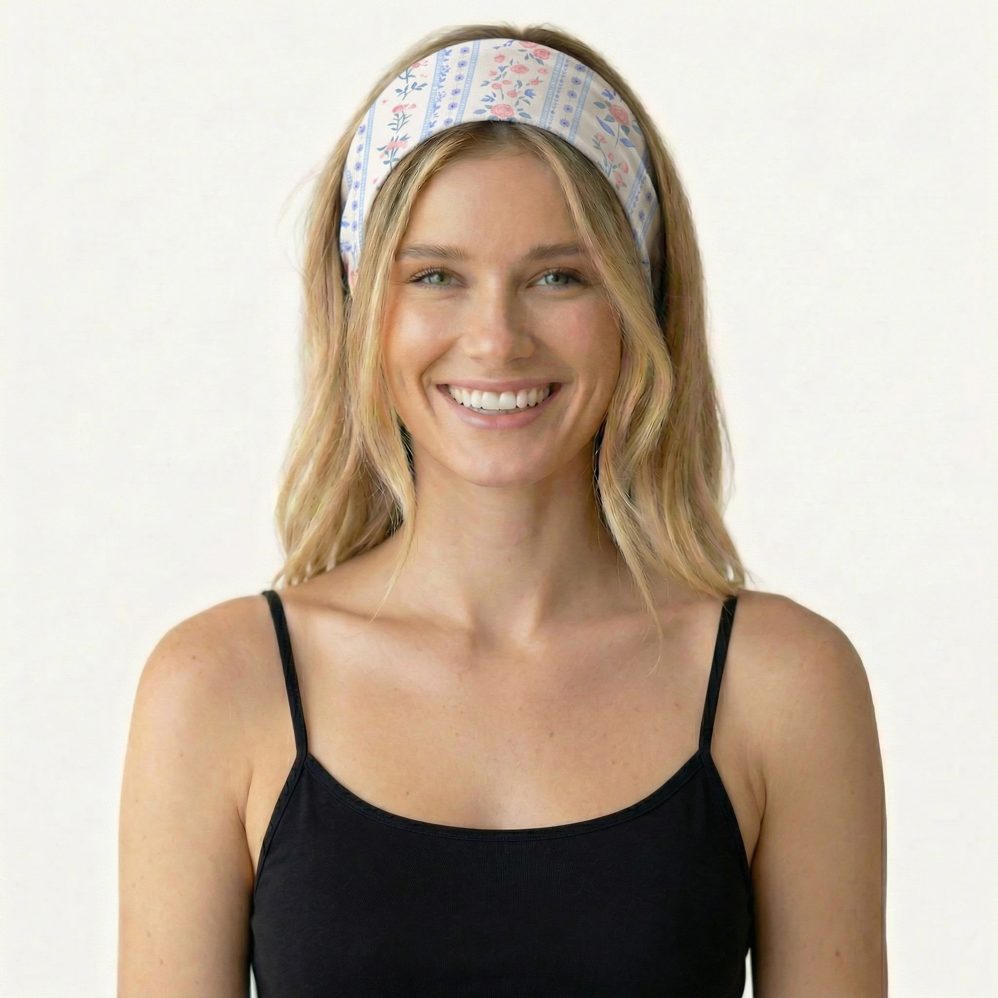 Blue Marigold Print Boho Bandeau Headband