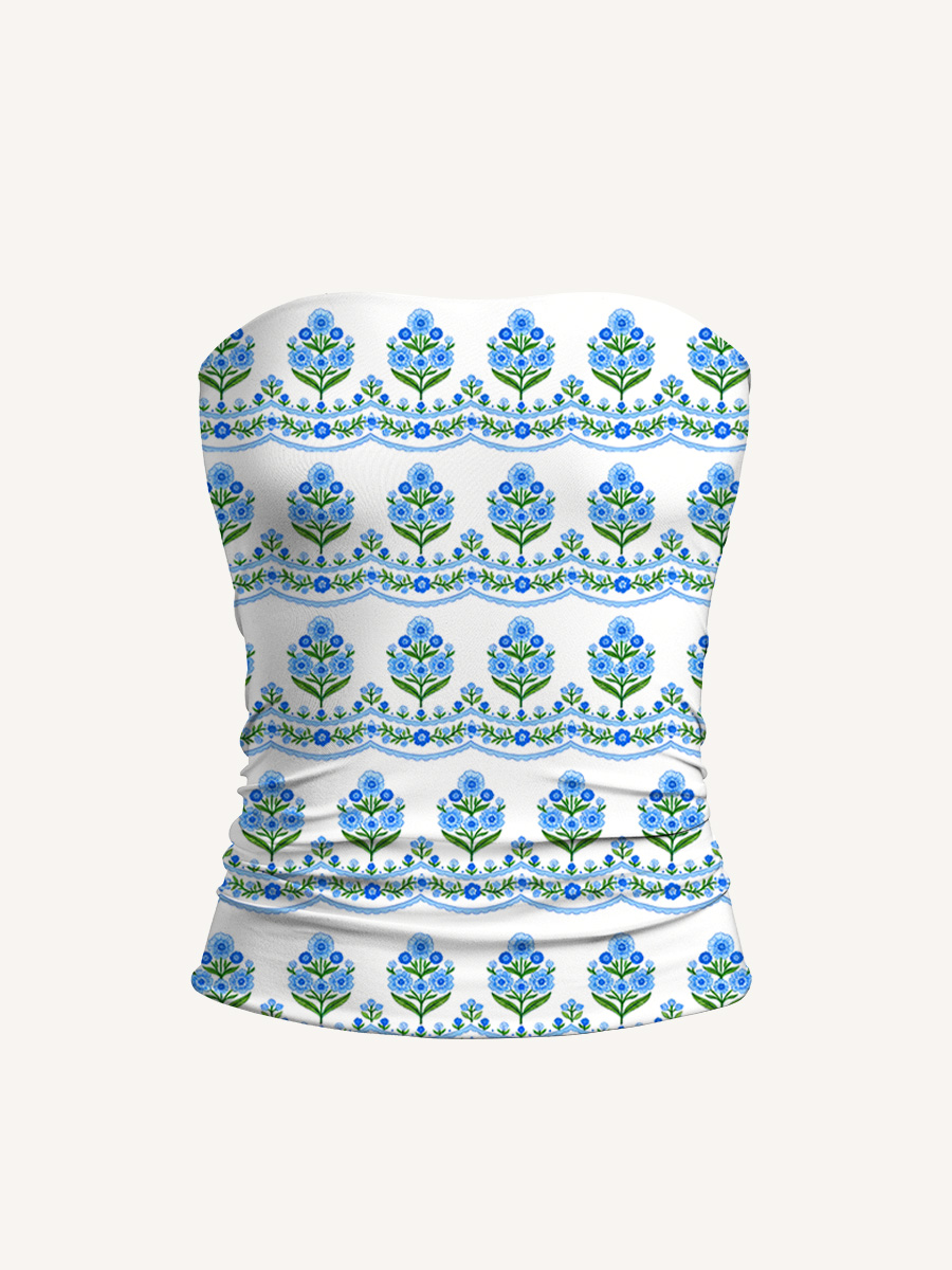 Azure Folk Print Boho Bandeau Headband