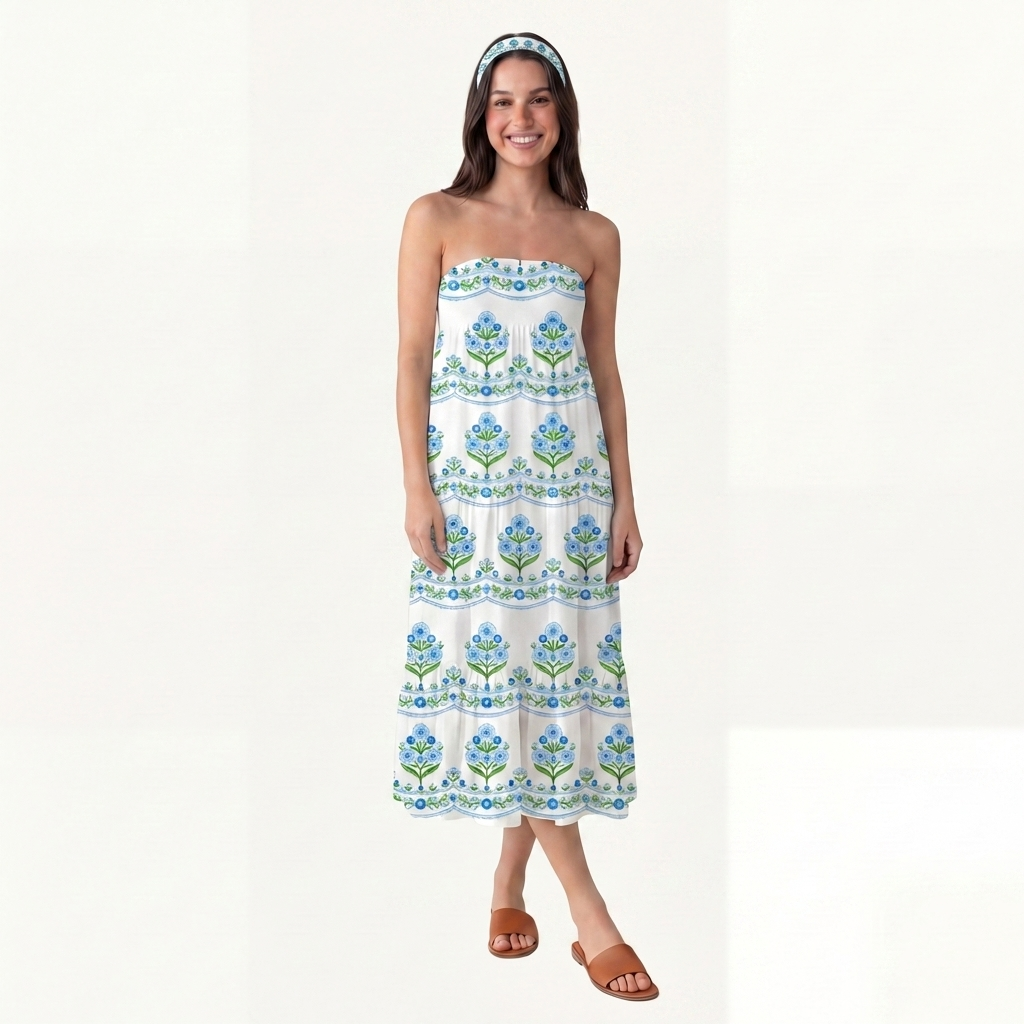 Azure Folk Print Boho Bandeau Headband