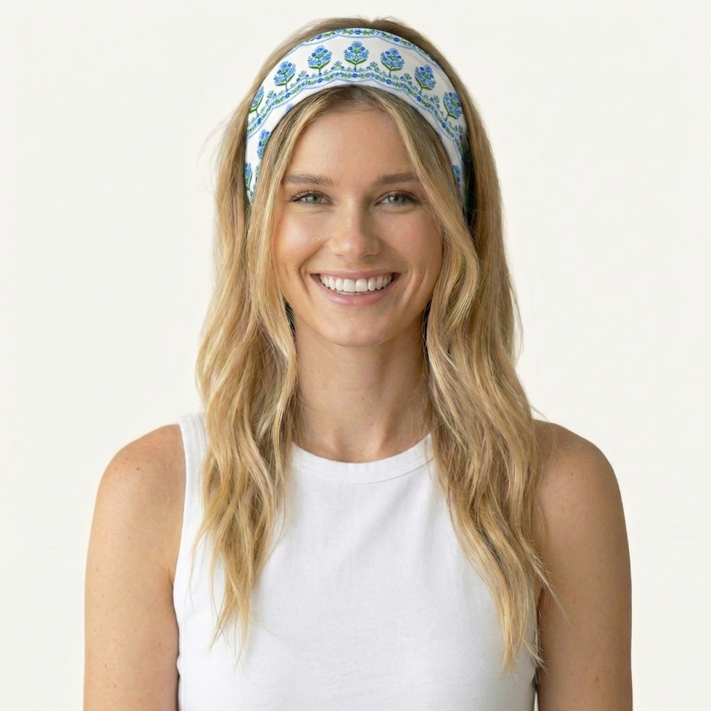 Azure Folk Print Boho Bandeau Headband