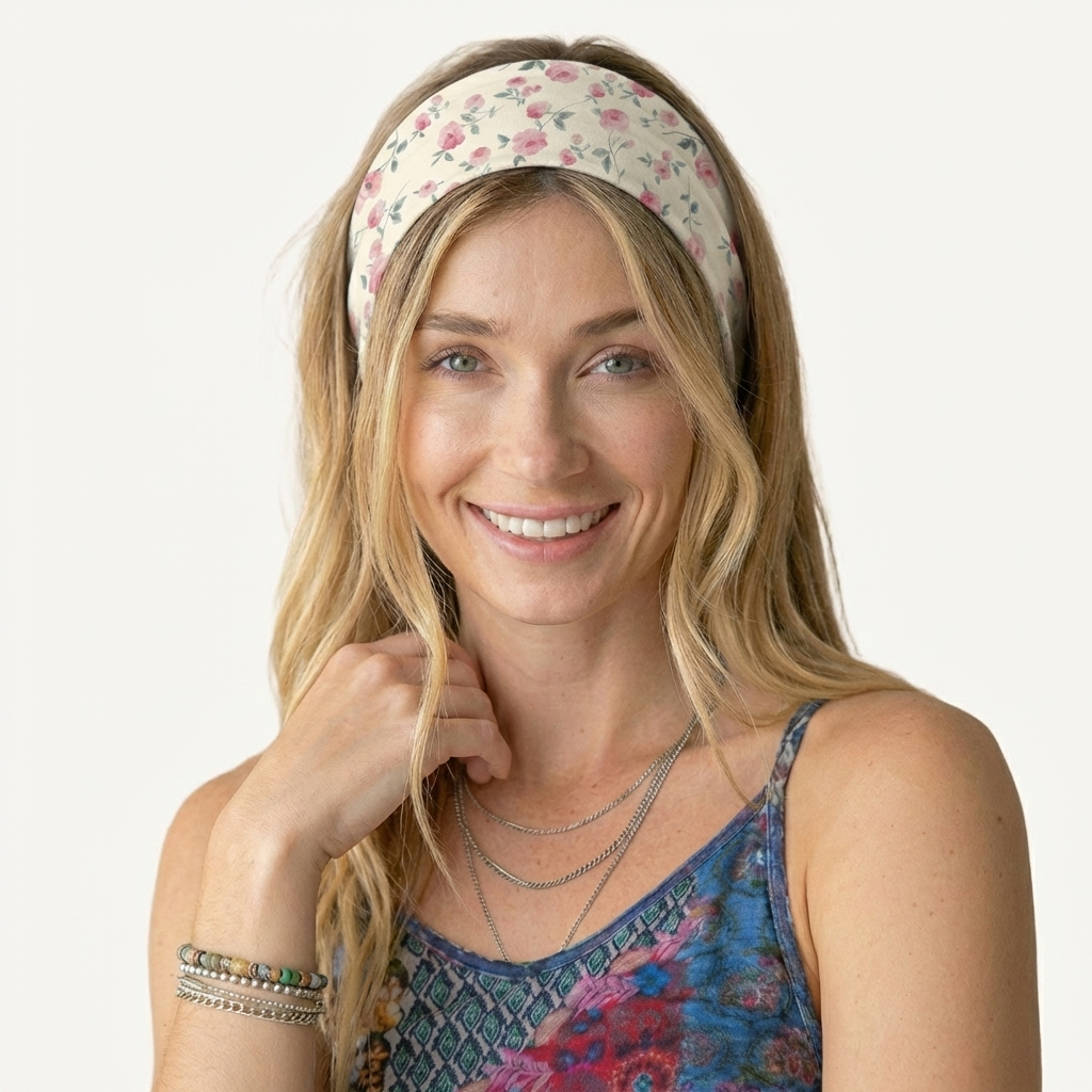 Blush Rose Print Boho Bandeau Headband