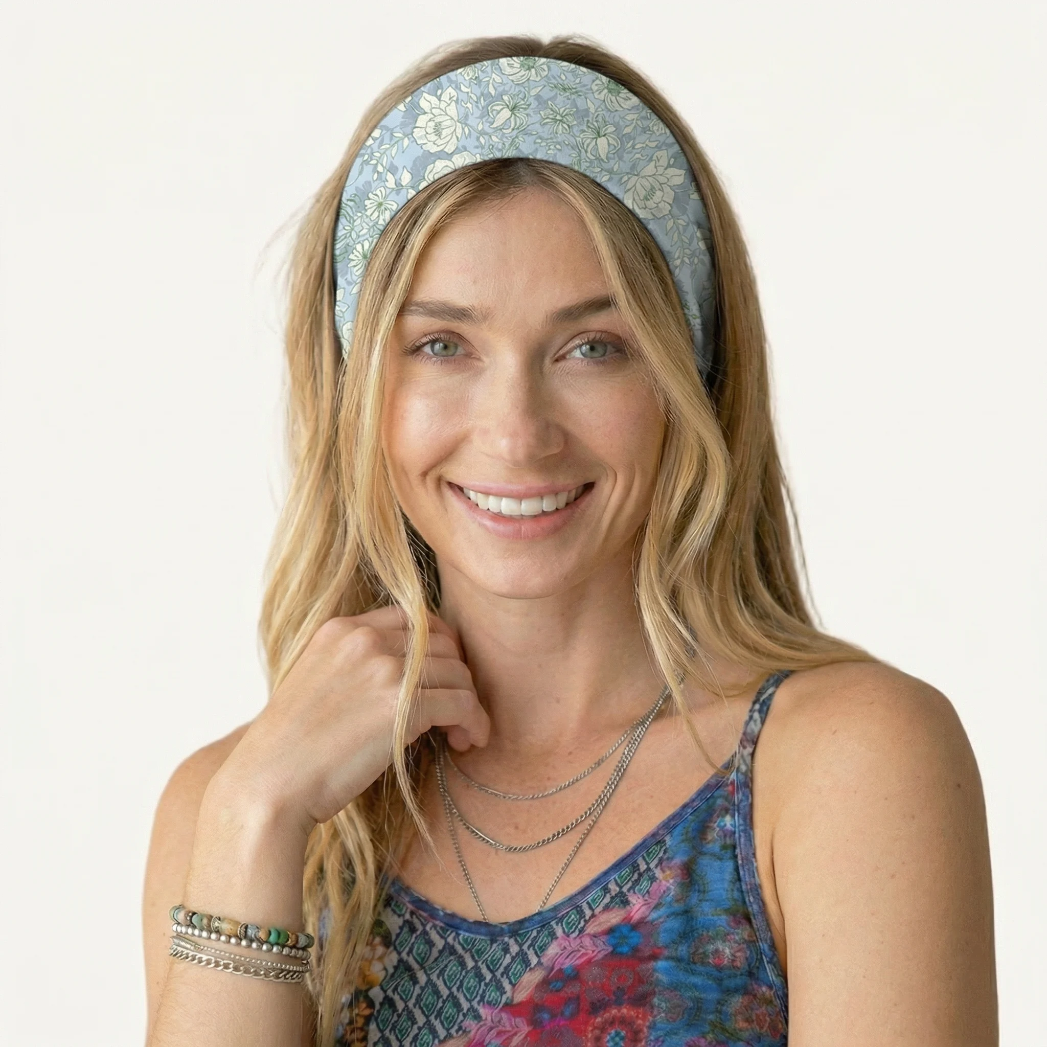 Mist Floral Print Boho Bandeau Headband