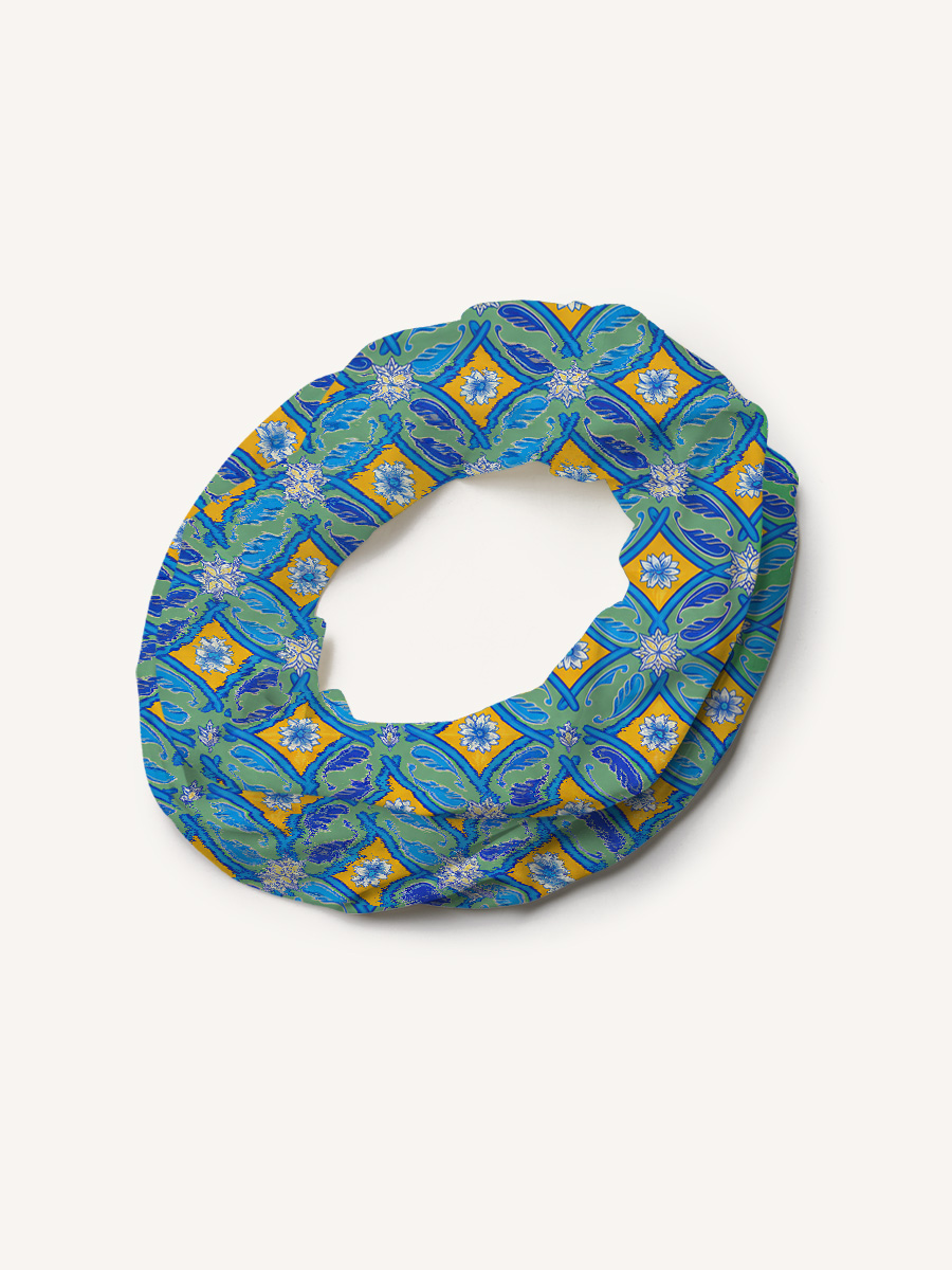 Azure Tile Print Boho Bandeau Headband