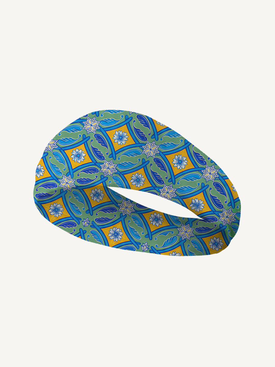 Azure Tile Print Boho Bandeau Headband