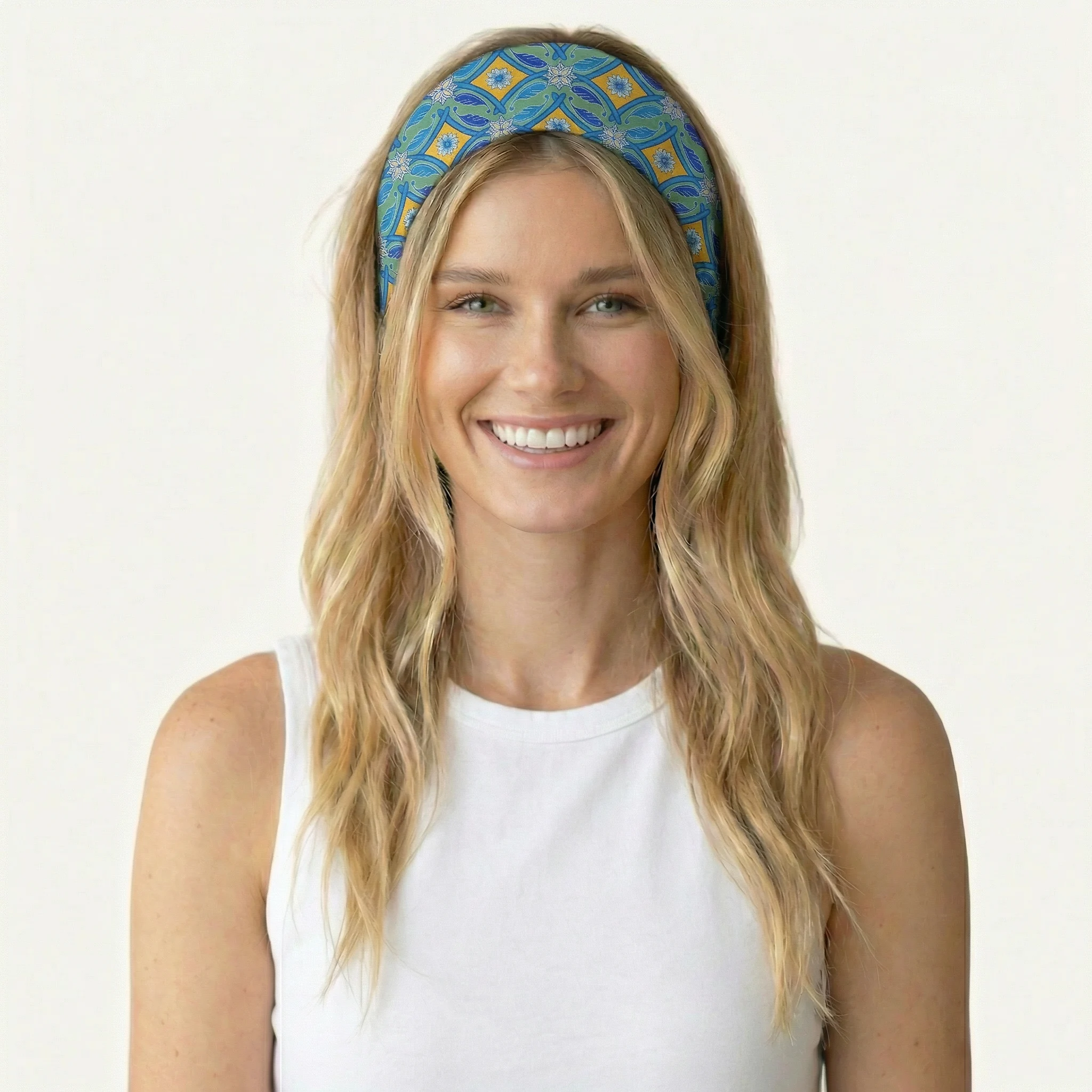 Azure Tile Print Boho Bandeau Headband
