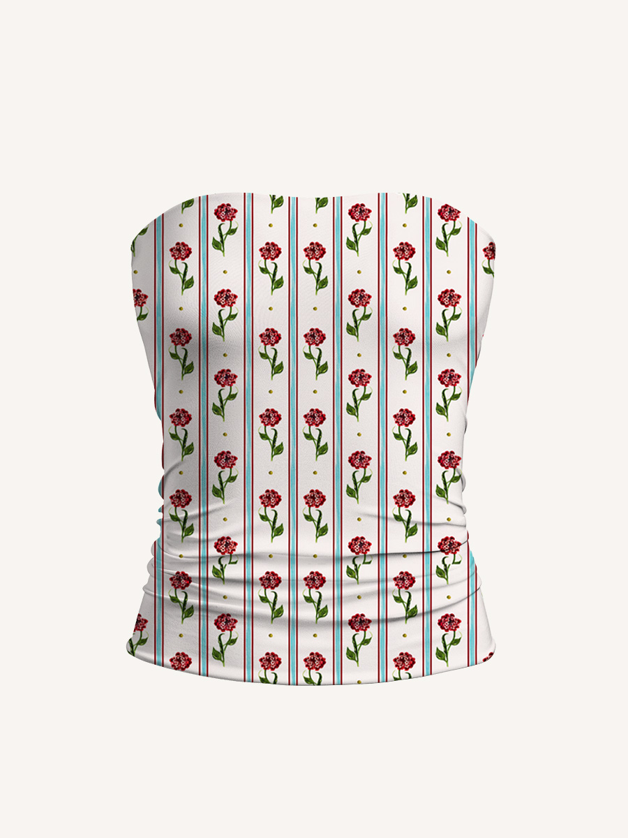 Crimson Dianthus Print Boho Bandeau Headband