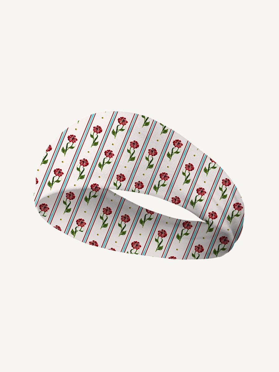 Crimson Dianthus Print Boho Bandeau Headband