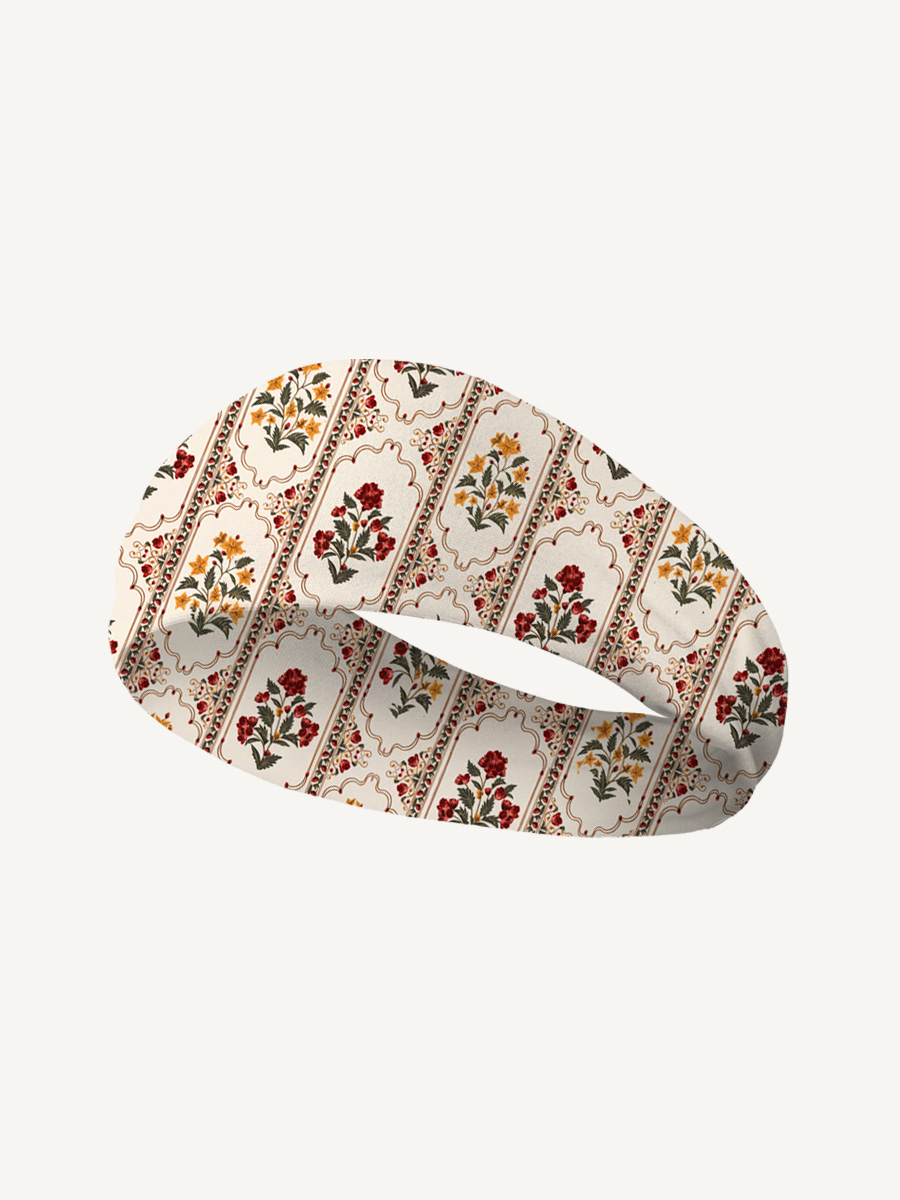 Velvet Carnation Print Boho Bandeau Headband