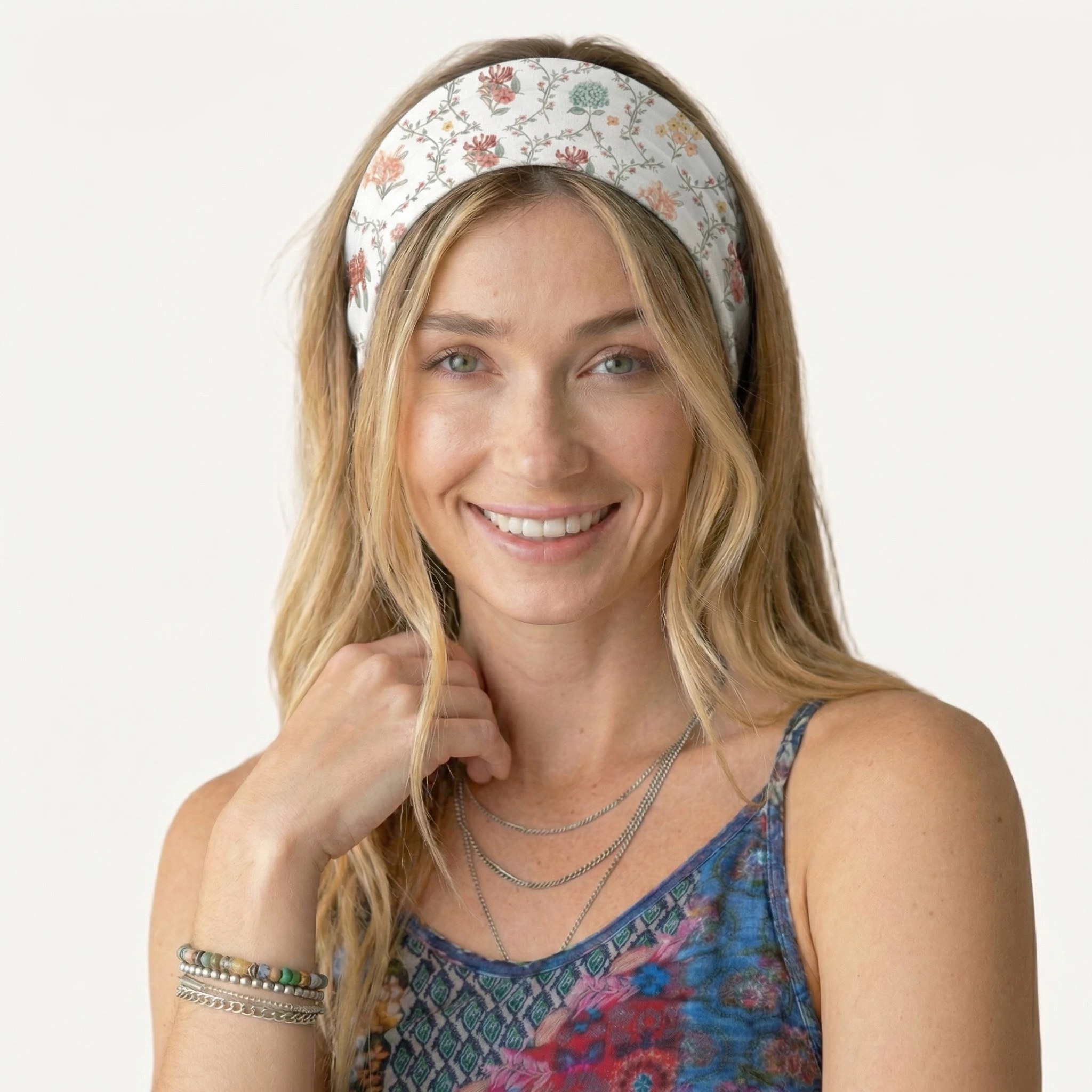 Coral Vine Print Boho Bandeau Headband