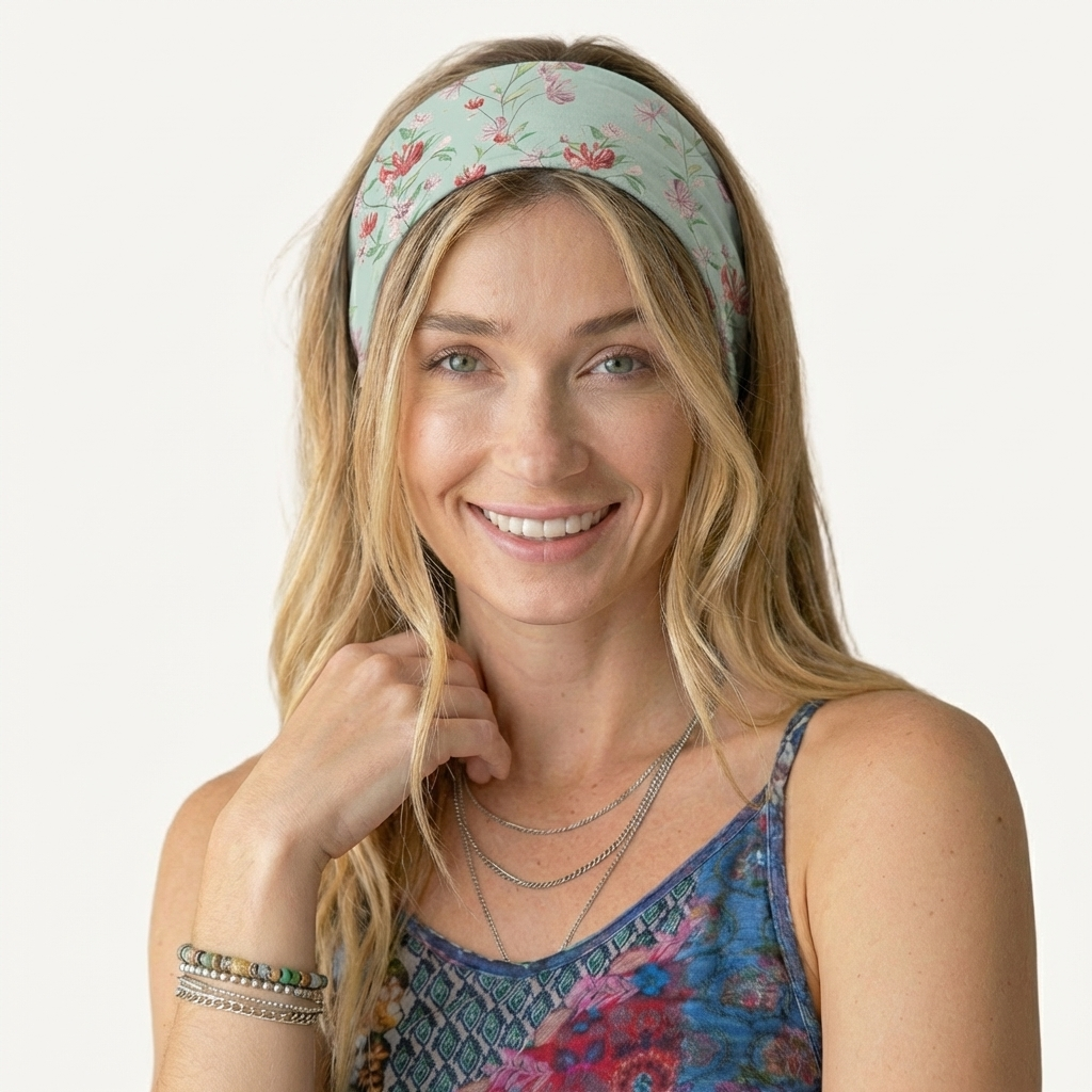 Mint Honeysuckle Print Boho Bandeau Headband