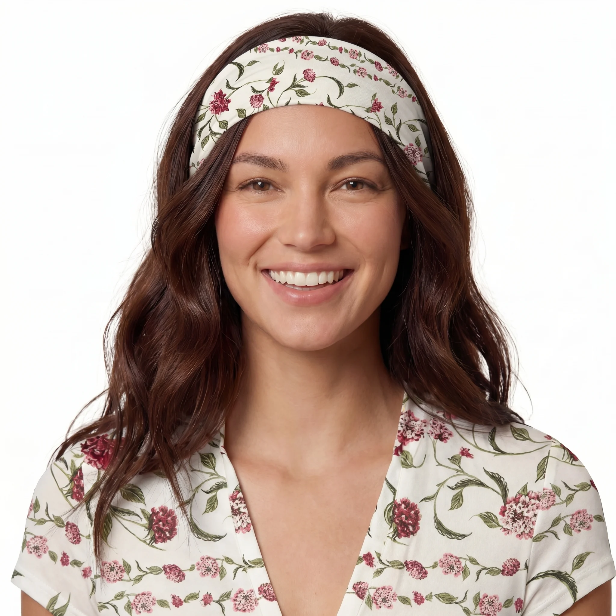 Red Floral Print Boho Bandeau Headband