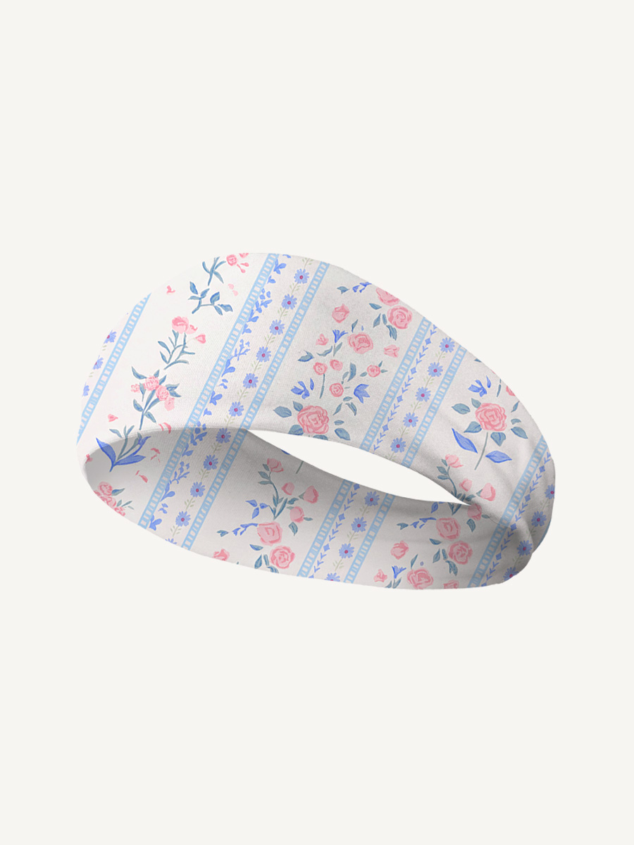 Blue Rose Print Boho Bandeau Headband