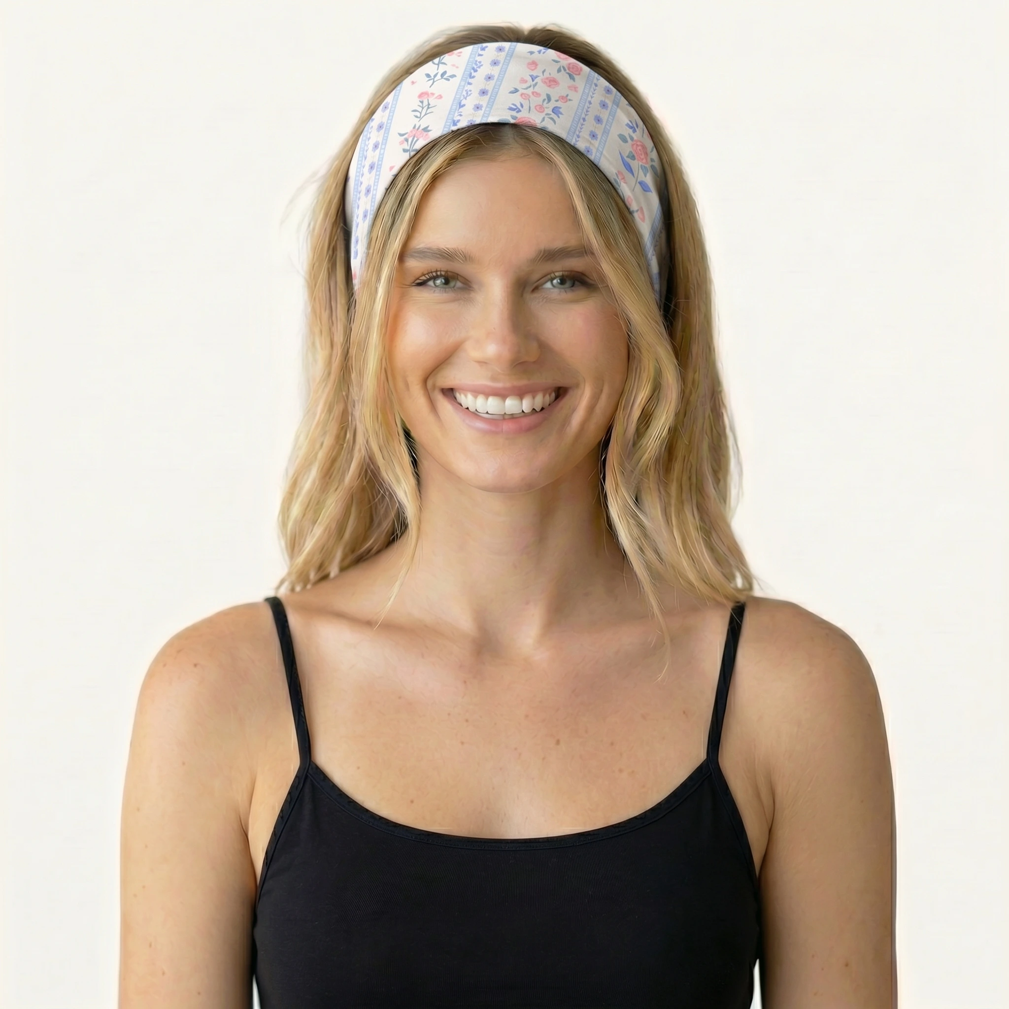 Blue Rose Print Boho Bandeau Headband