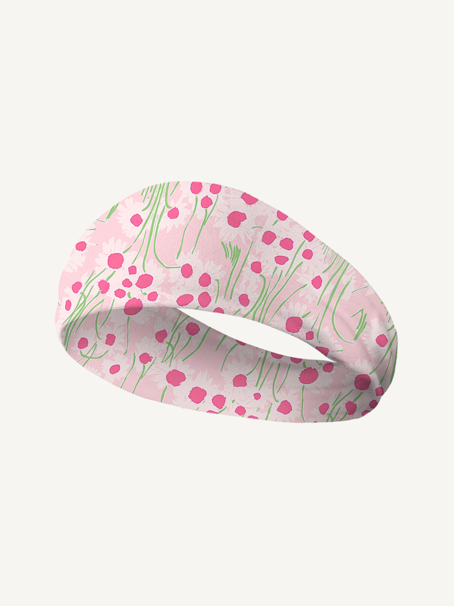 Pink Daisy Print Boho Bandeau Headband