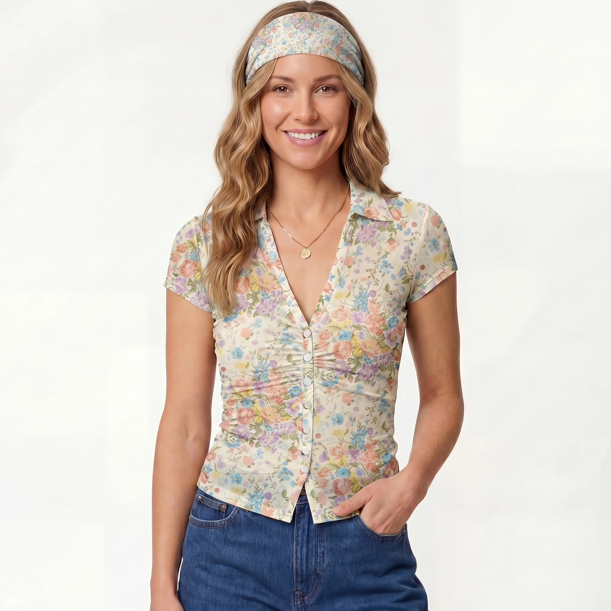 Morning Dew Bouquet Print Boho Bandeau Headband