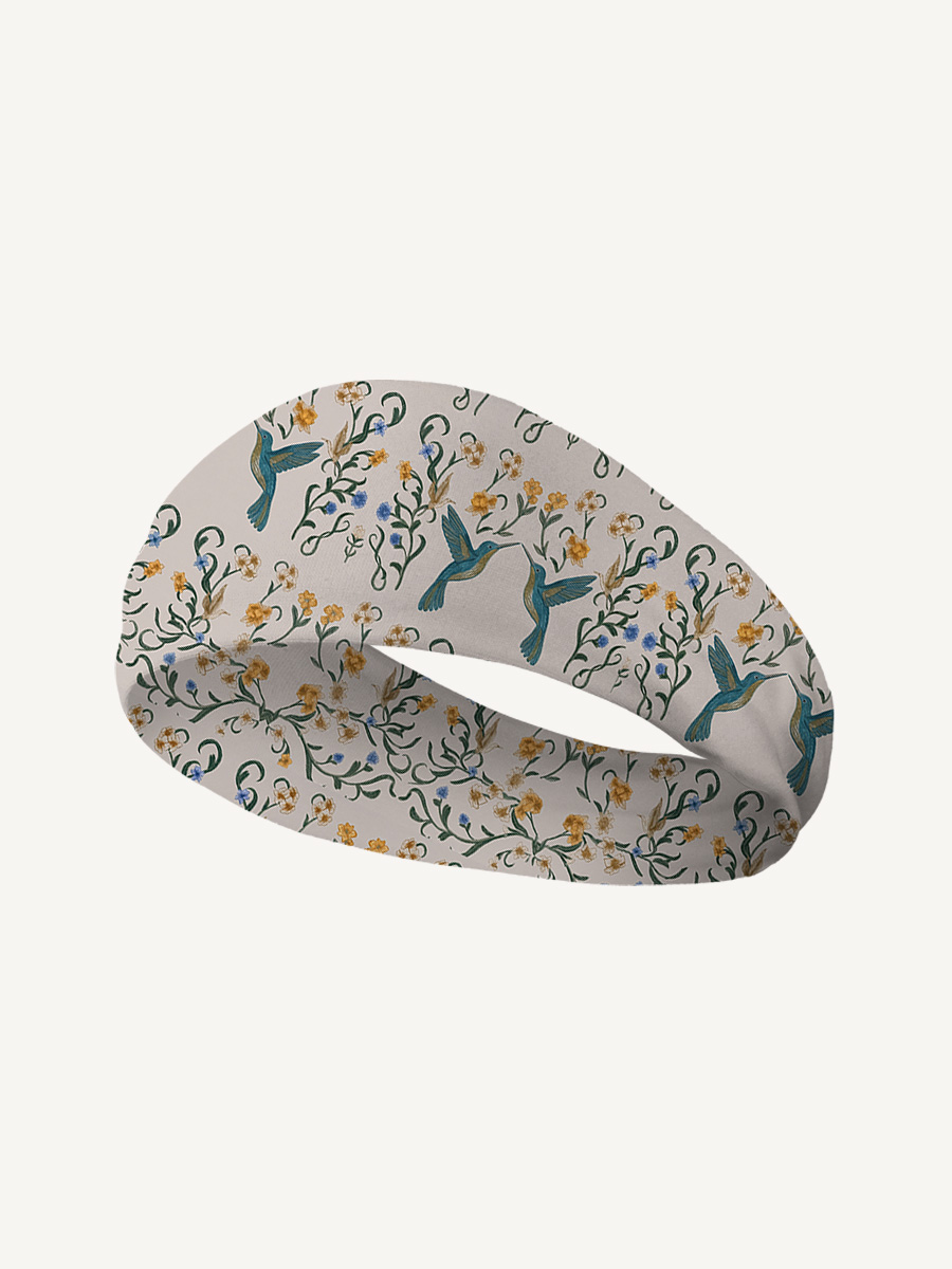 Whispering Hummingbird Print Boho Bandeau Headband