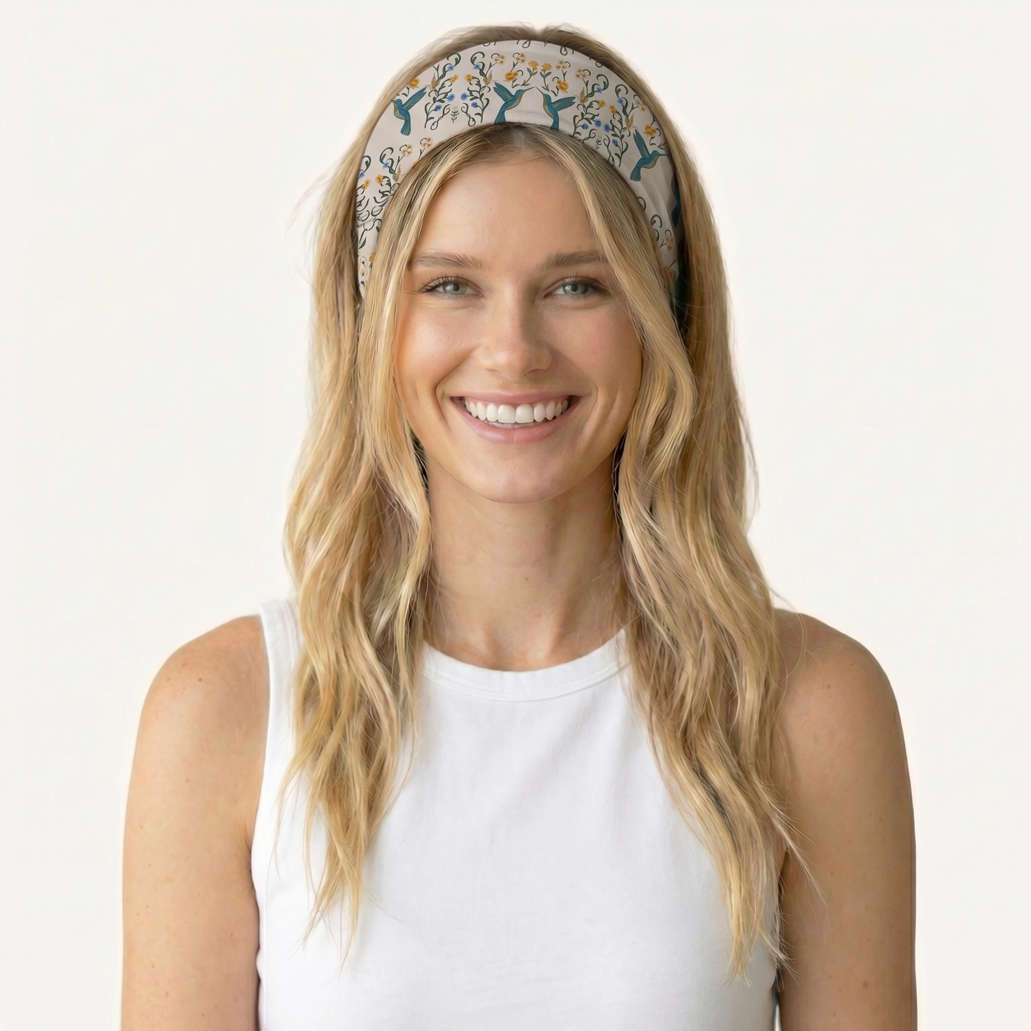 Whispering Hummingbird Print Boho Bandeau Headband