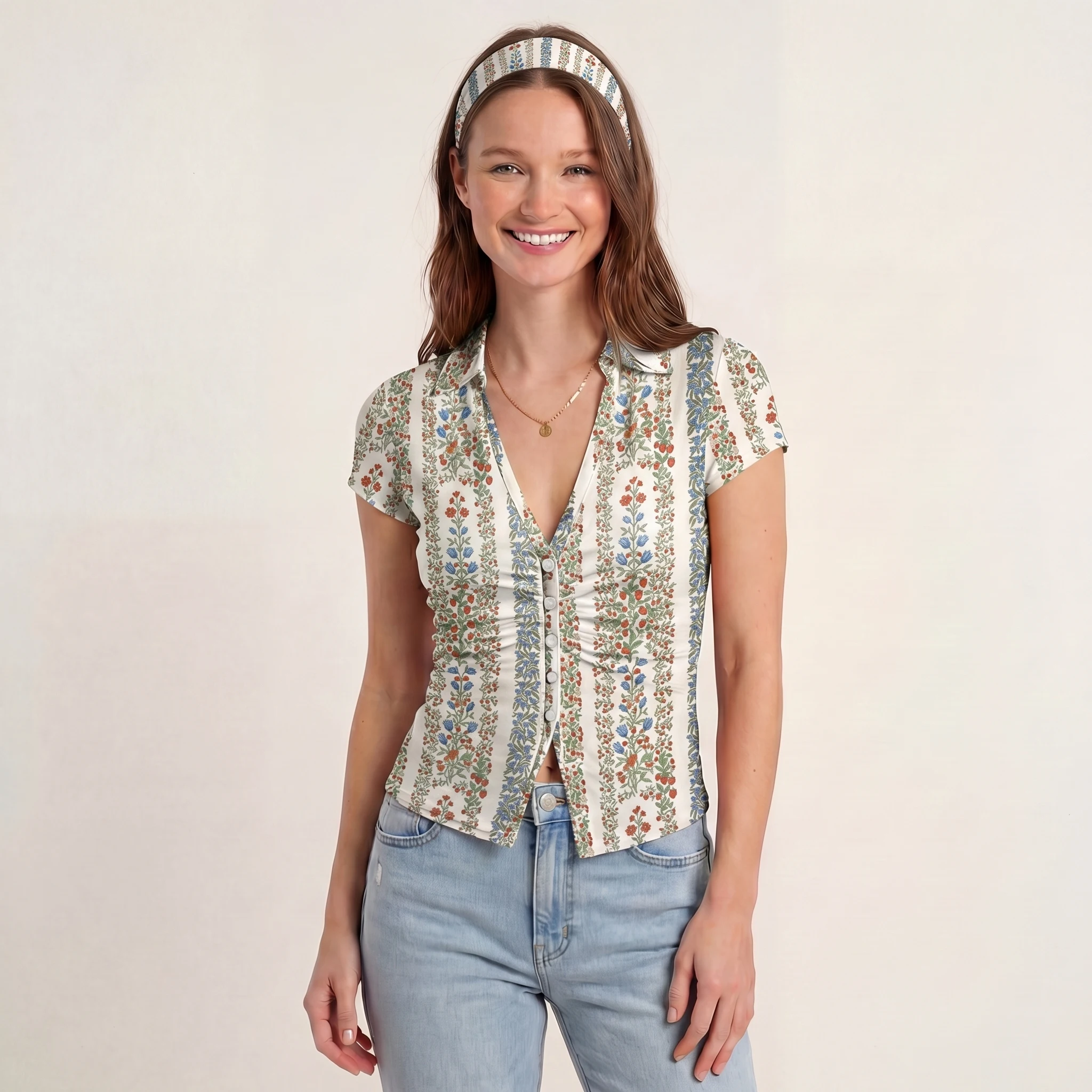 Strawberry Vine Tales Print Boho Bandeau Headband