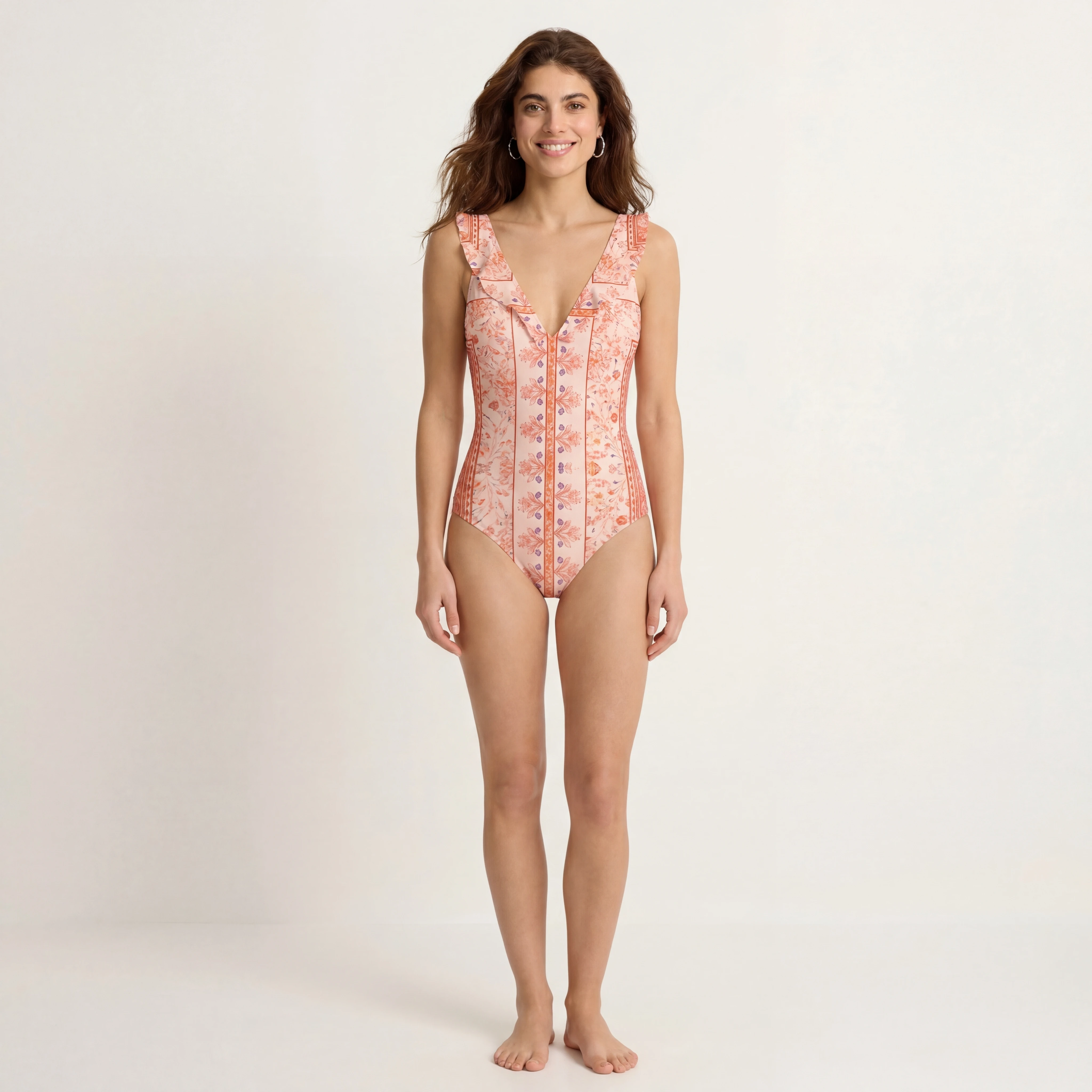 Dahlia Ruffled V Neck One Piece Swimsuit and Matching Midi Skirt Set