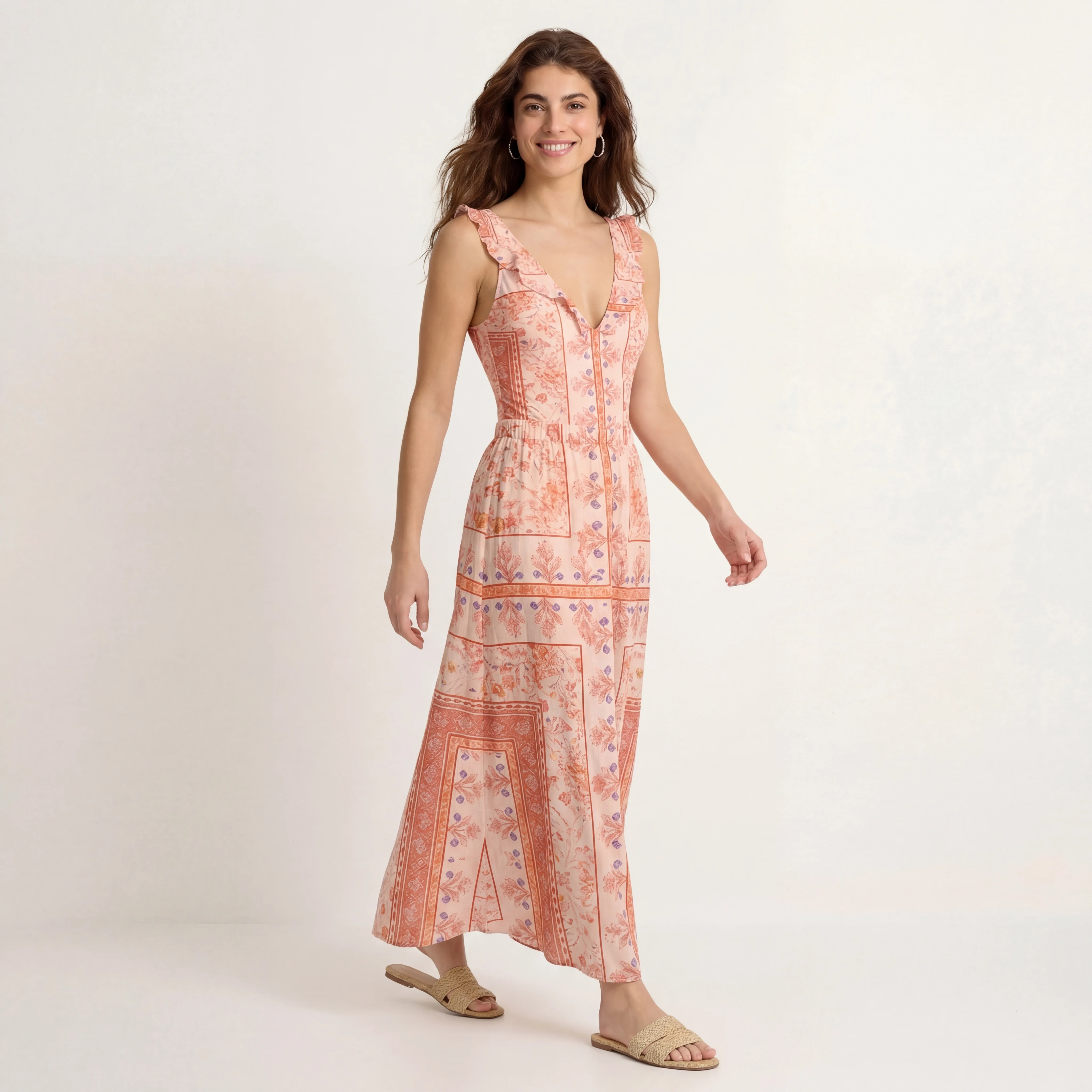 Dahlia Ruffled V Neck One Piece Swimsuit and Matching Midi Skirt Set