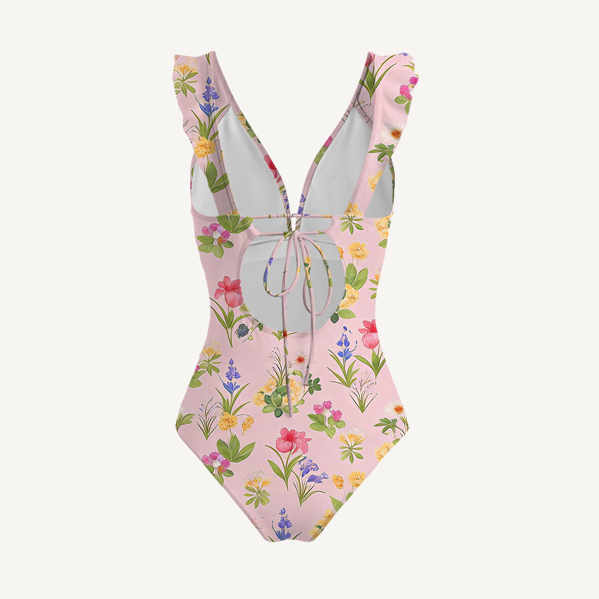 Delicate Blossom Ruffled V Neck One Piece Swimsuit and Matching Midi Skirt Set