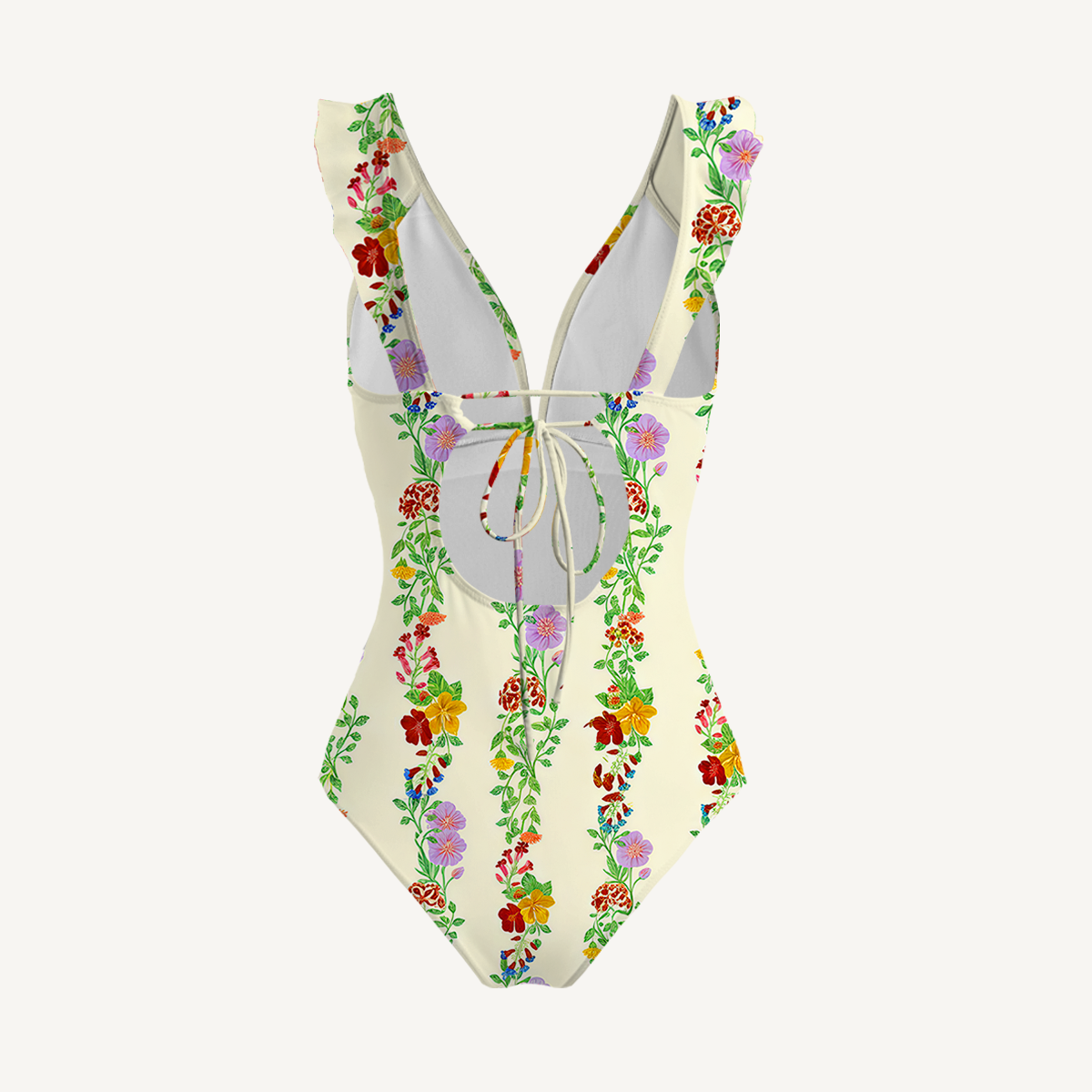 Blossom Trail Ruffled V Neck One Piece Swimsuit and Matching Midi Skirt Set