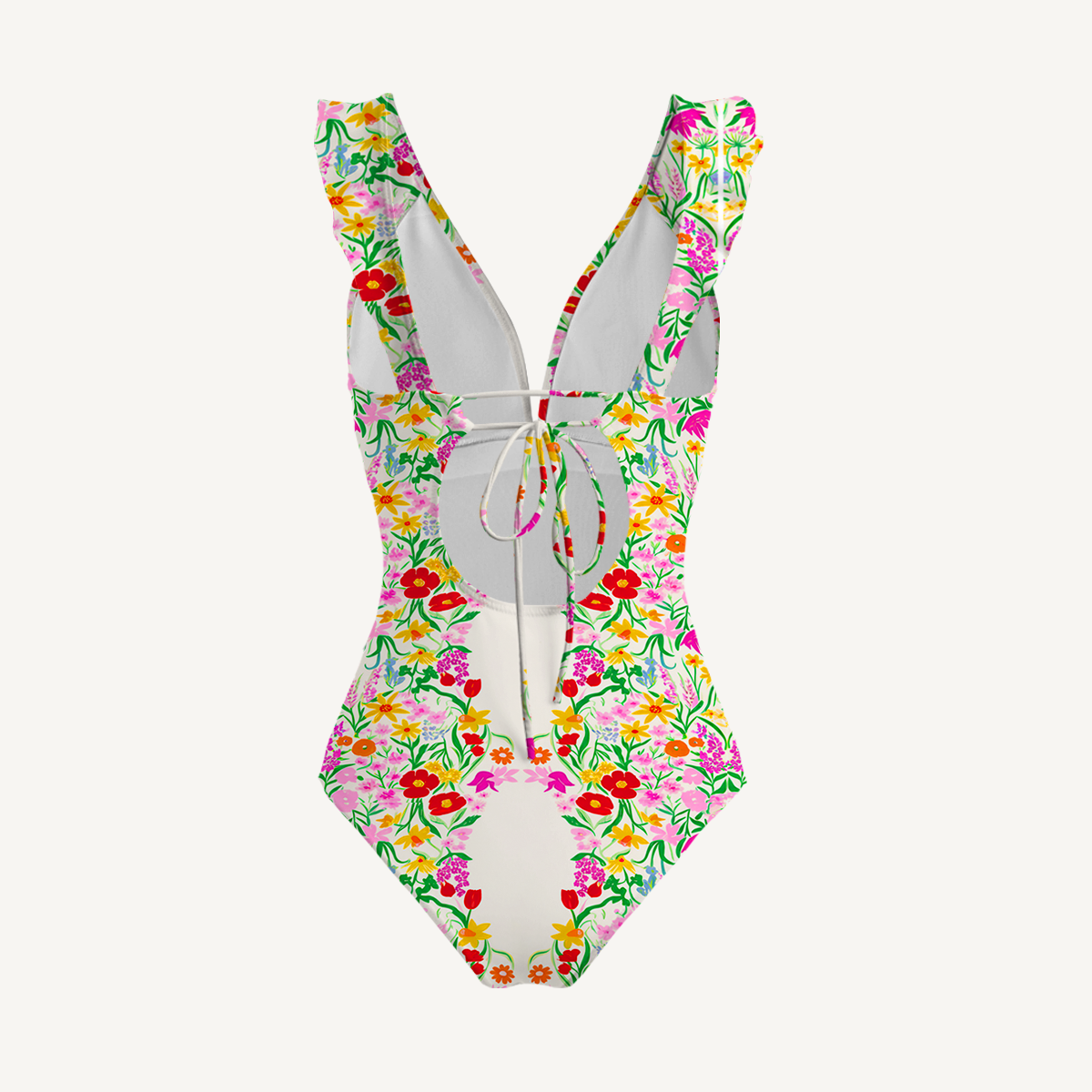 Elegant Garden Ruffled V Neck One Piece Swimsuit and Matching Midi Skirt Set