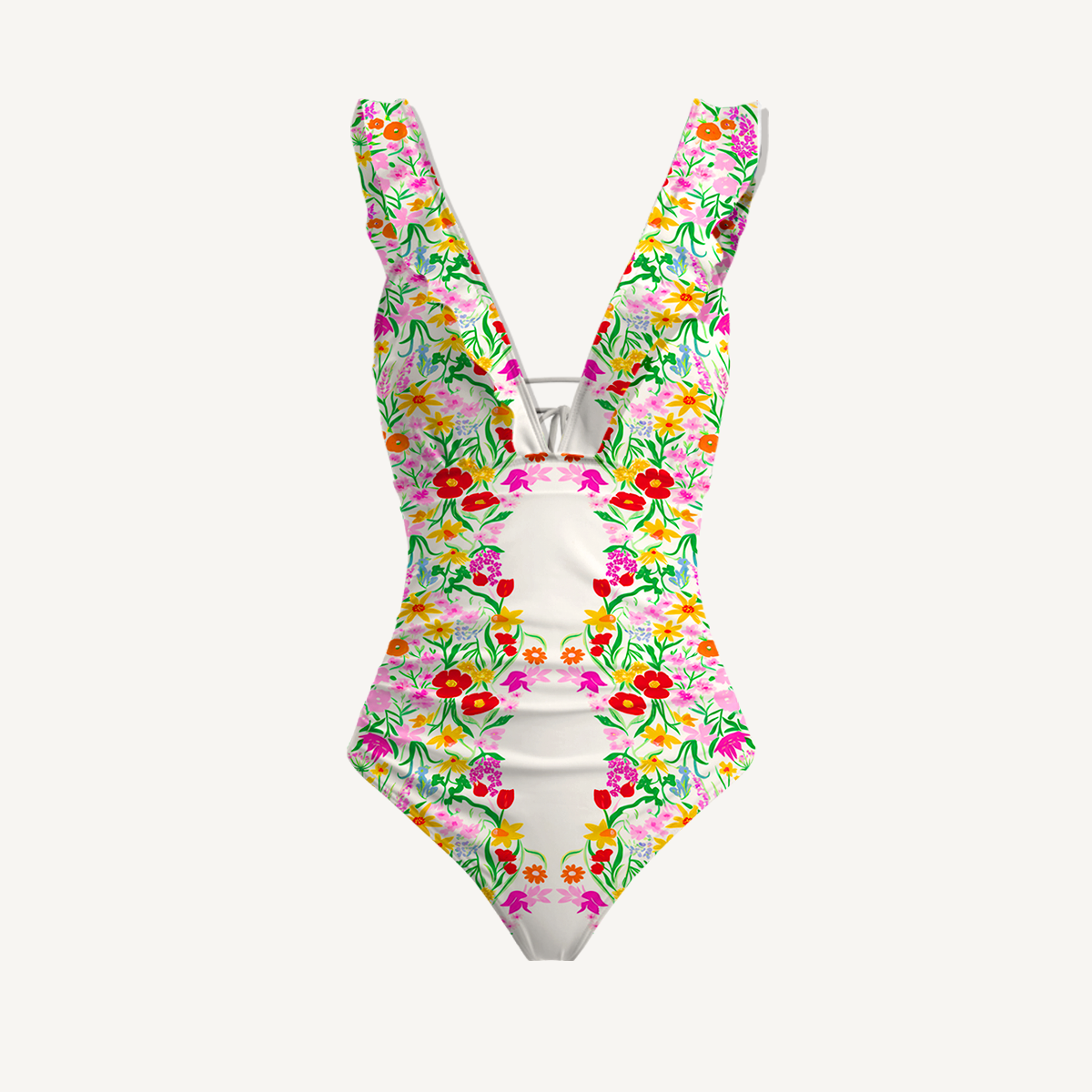 Elegant Garden Ruffled V Neck One Piece Swimsuit and Matching Midi Skirt Set