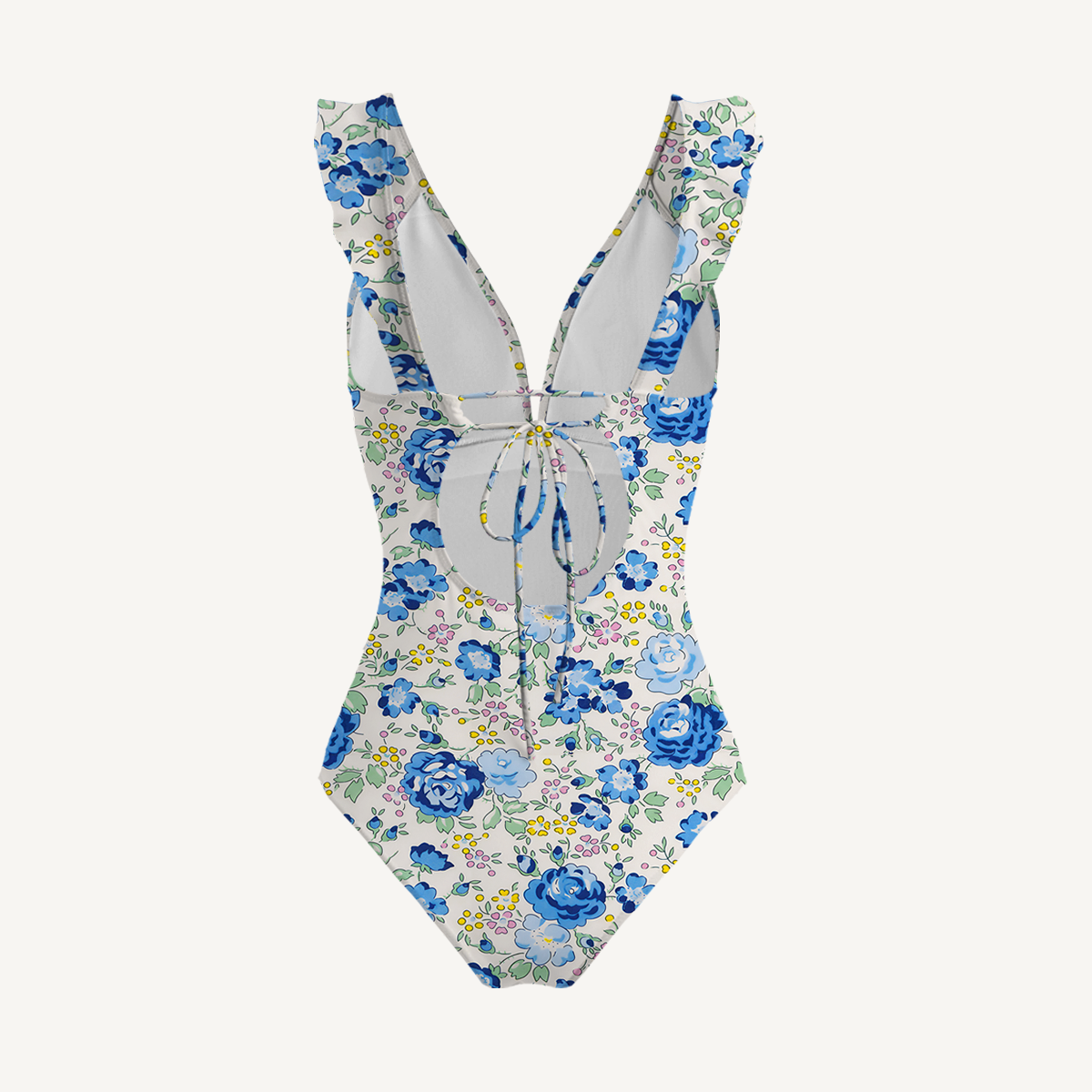 Blue Rose Floral Ruffled V Neck One Piece Swimsuit and Matching Midi Skirt Set
