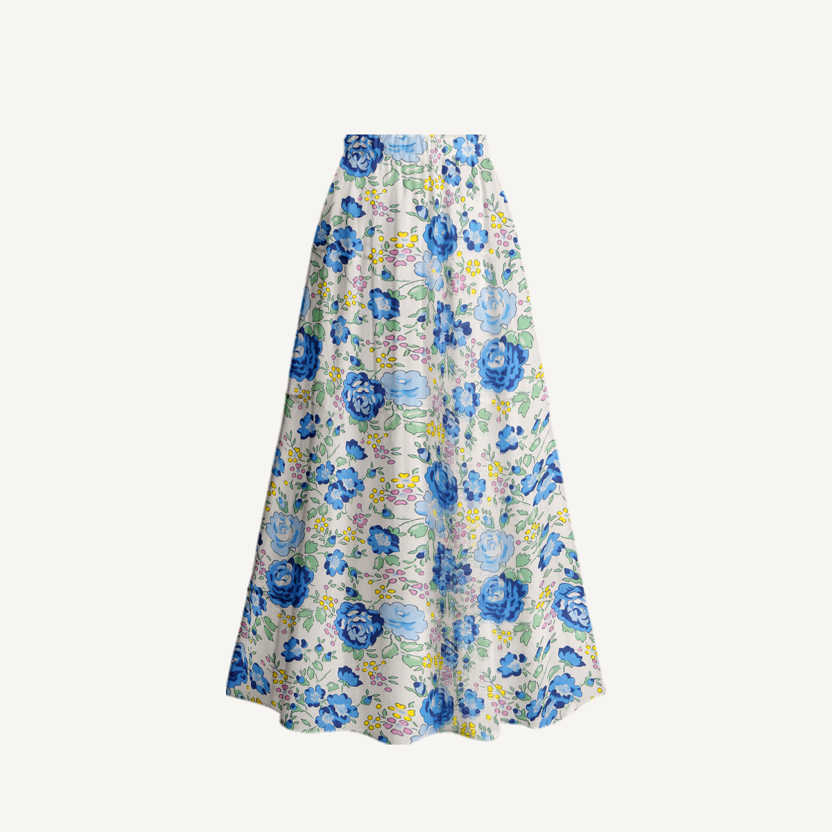 Blue Rose Floral Ruffled V Neck One Piece Swimsuit and Matching Midi Skirt Set