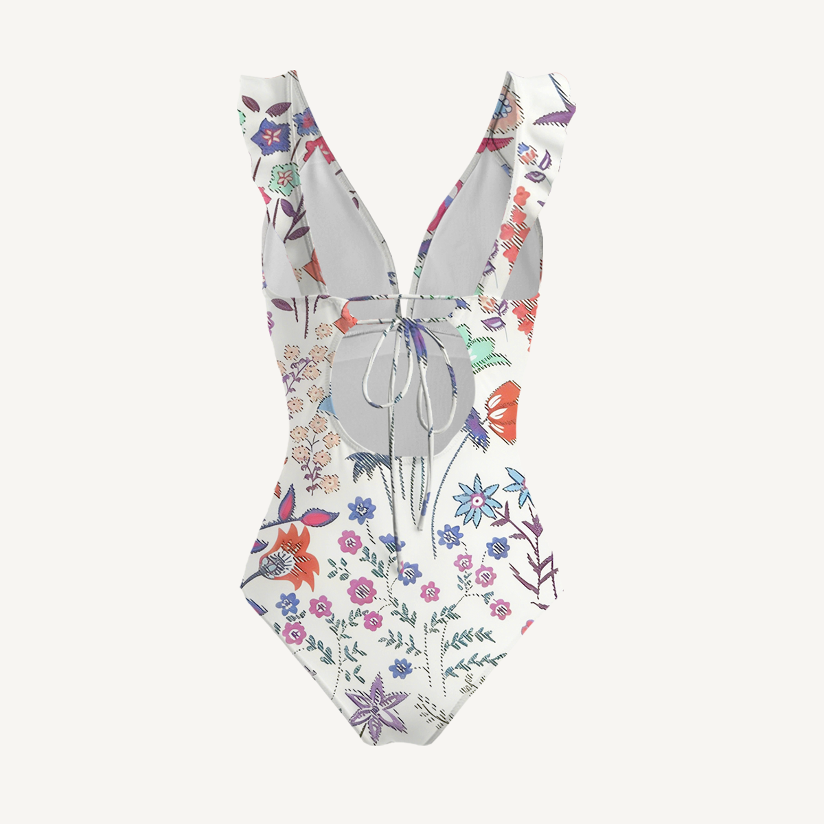 Bohemian Wildflower Garden Ruffled V Neck One Piece Swimsuit and Matching Midi Skirt Set