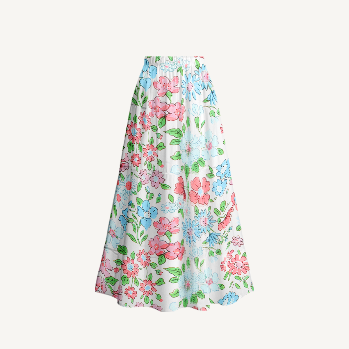 Pastel Cottage Floral Ruffled V Neck One Piece Swimsuit and Matching Midi Skirt Set