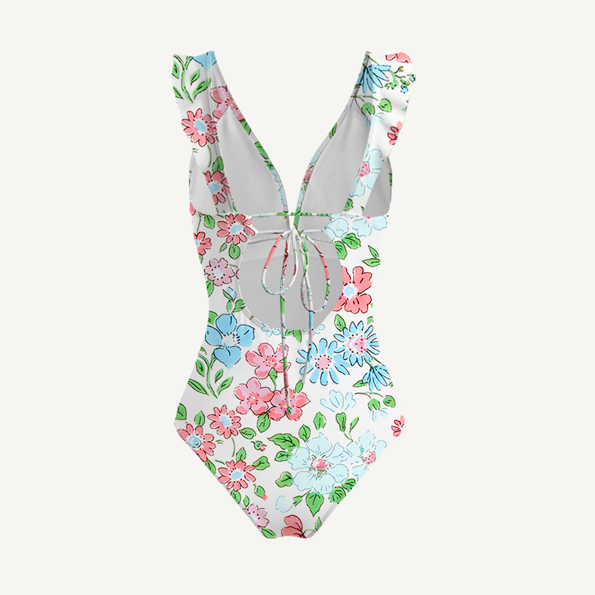 Pastel Cottage Floral Ruffled V Neck One Piece Swimsuit and Matching Midi Skirt Set