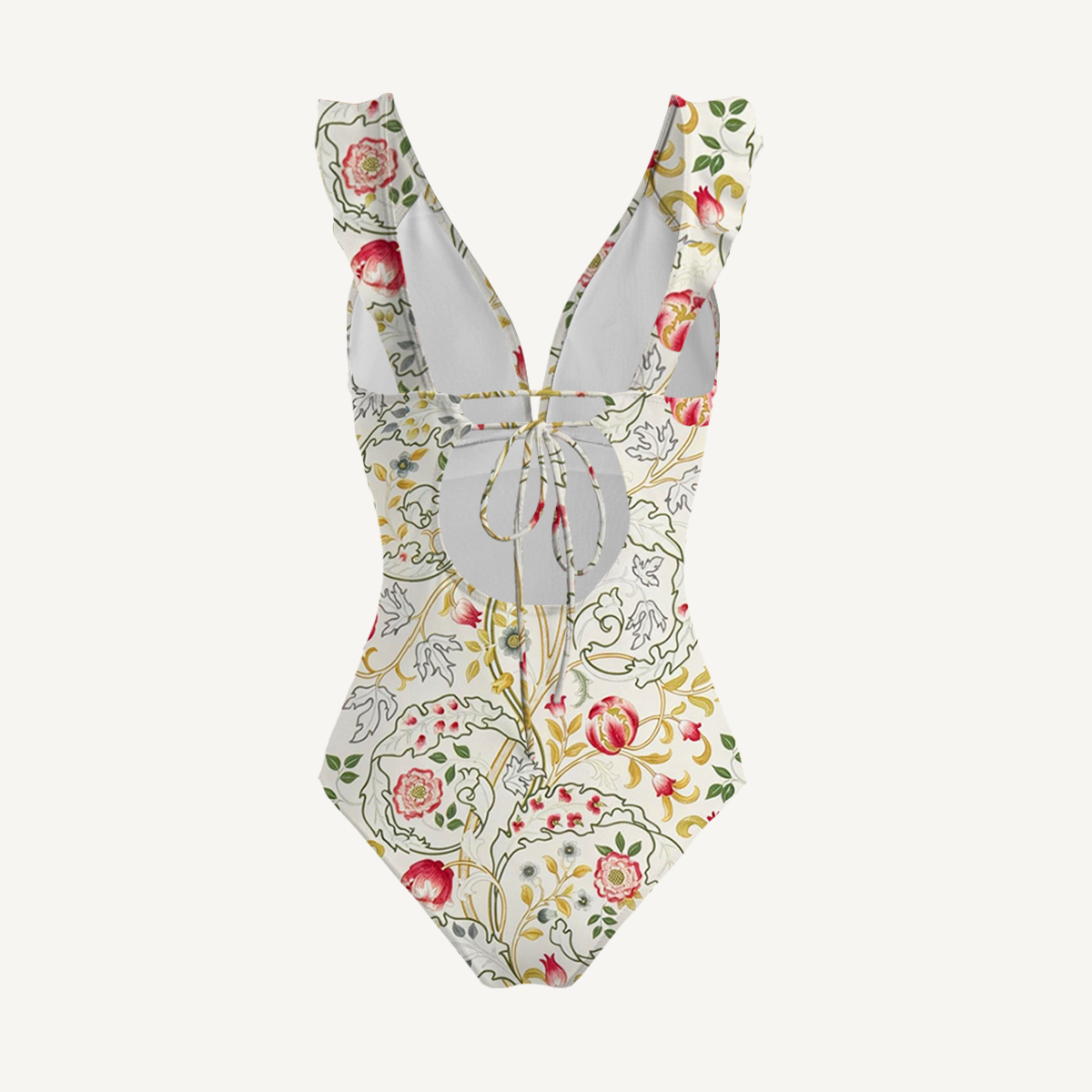 Peony Vine Garden Ruffled V Neck One Piece Swimsuit and Matching Midi Skirt Set