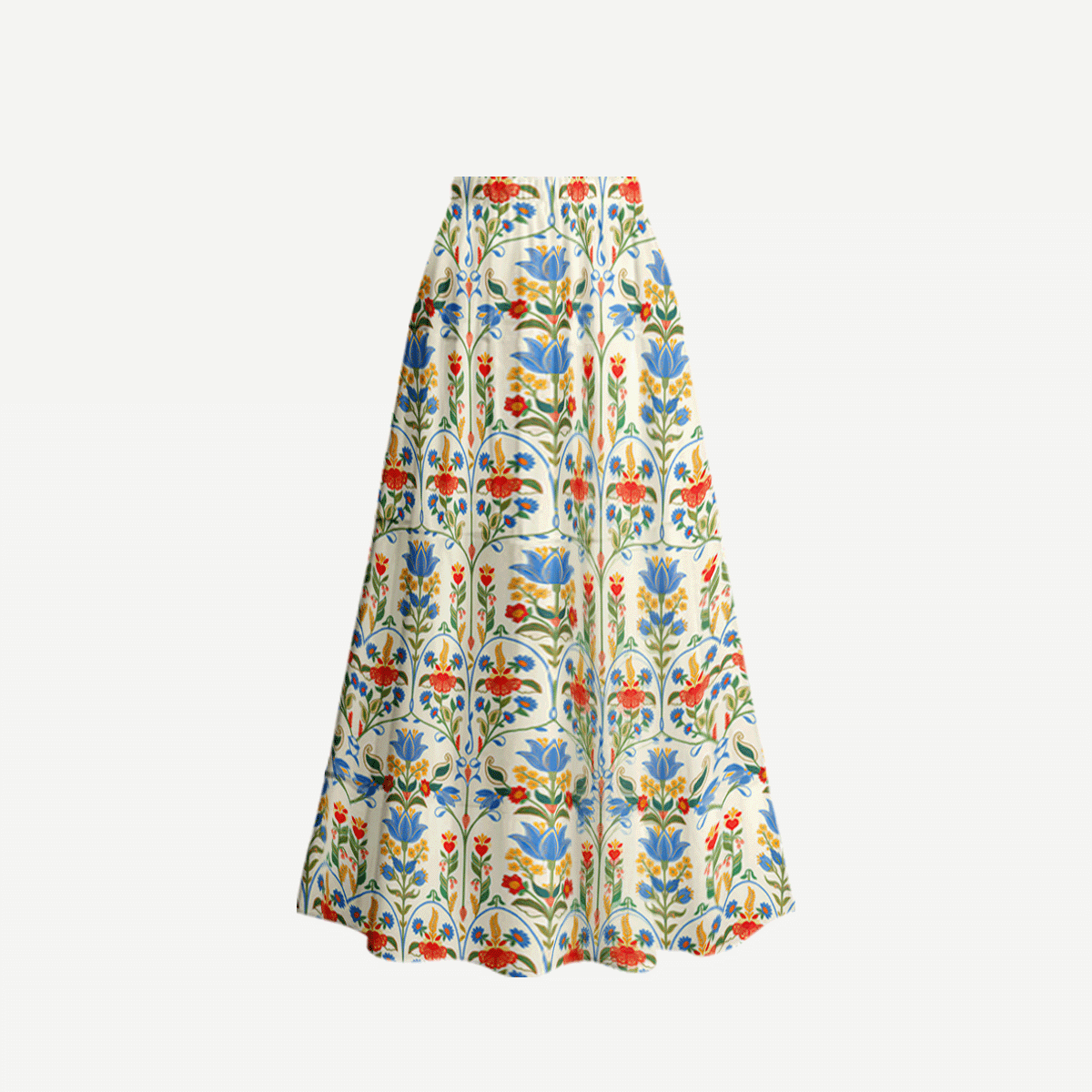 Folk Bloom Ruffled V Neck One Piece Swimsuit and Matching Midi Skirt Set