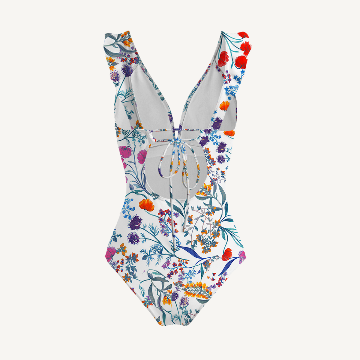 Fiery Meadow Ruffled V Neck One Piece Swimsuit and Matching Midi Skirt Set