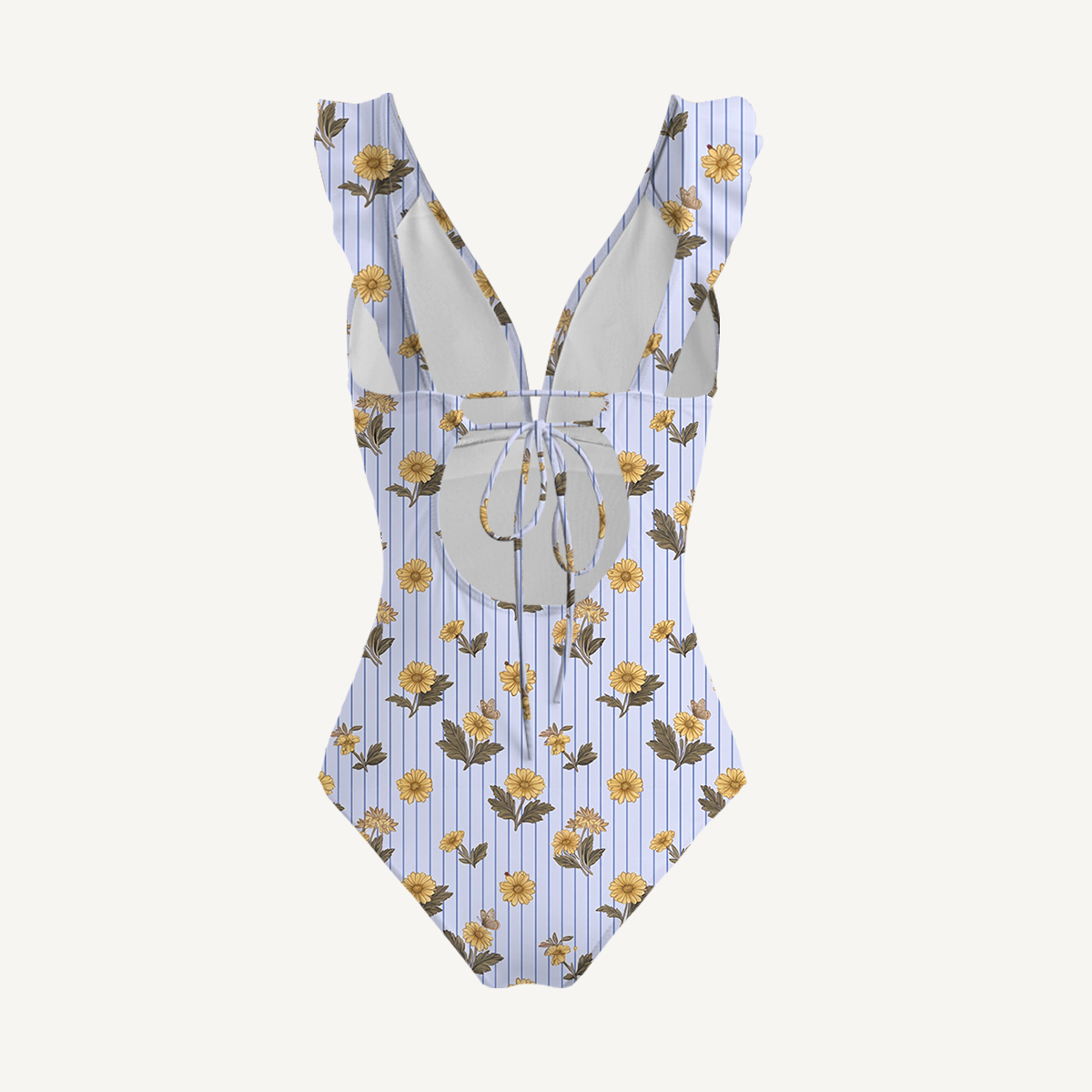 Blue Marigold Ruffled V Neck One Piece Swimsuit and Matching Midi Skirt Set