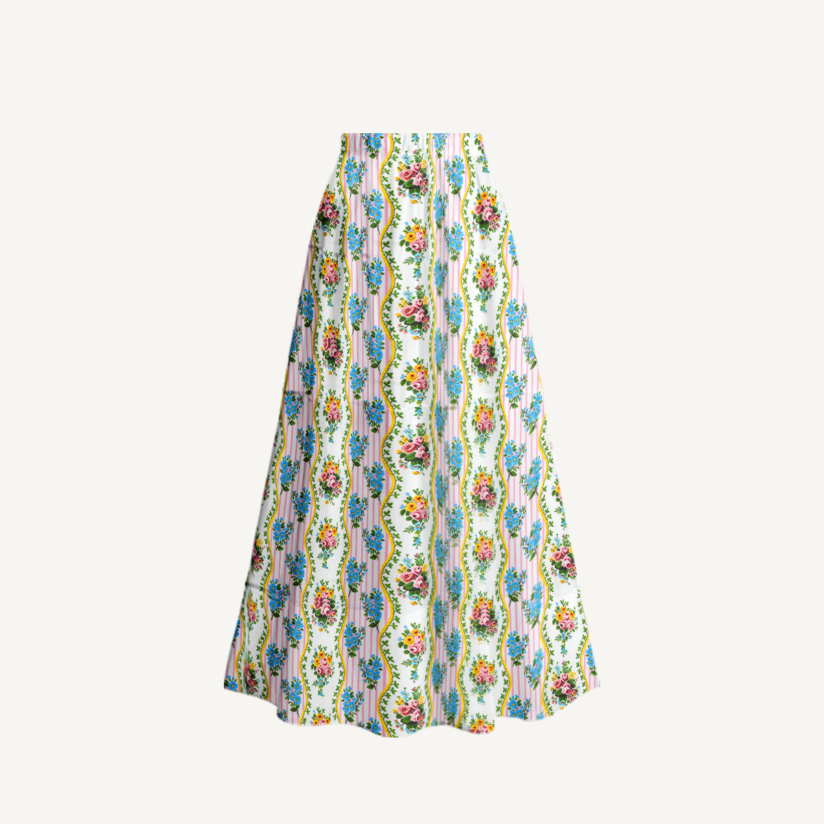 Vintage Bouquet Rose Ruffled V Neck One Piece Swimsuit and Matching Midi Skirt Set