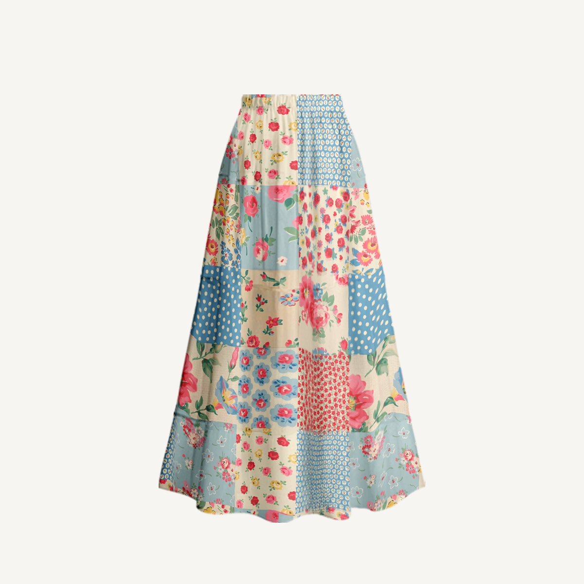 Pastel Patc Ruffled V Neck One Piece Swimsuit and Matching Midi Skirt Set