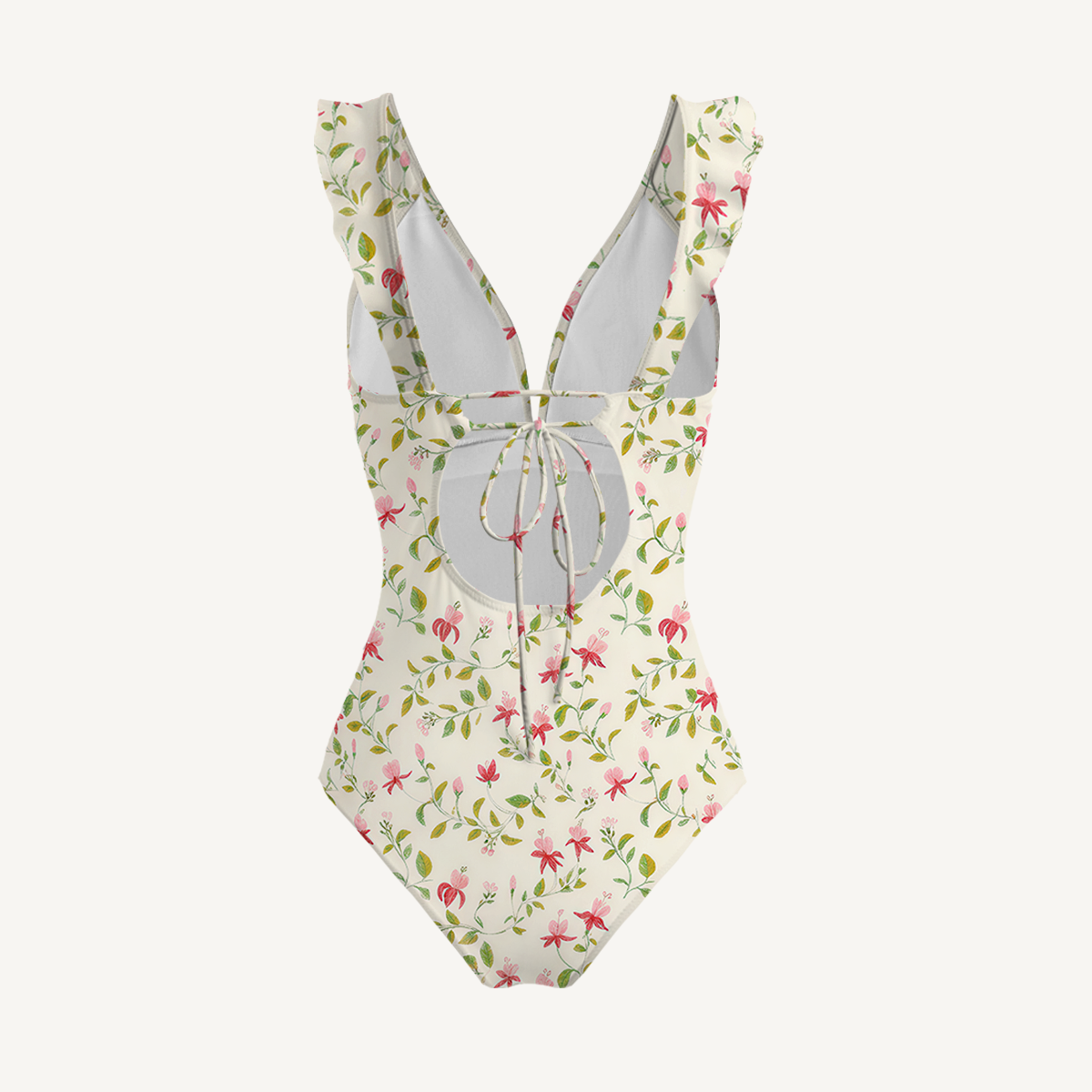 Ruby Vine Ruffled V Neck One Piece Swimsuit and Matching Midi Skirt Set