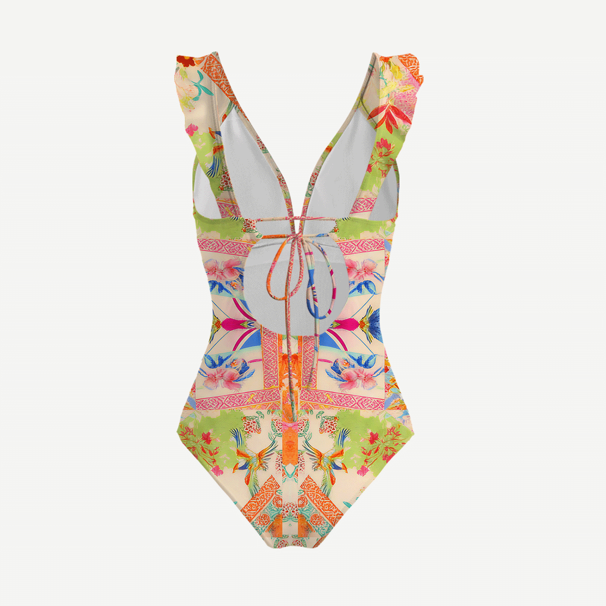 Vivid Lily Ruffled V Neck One Piece Swimsuit and Matching Midi Skirt Set