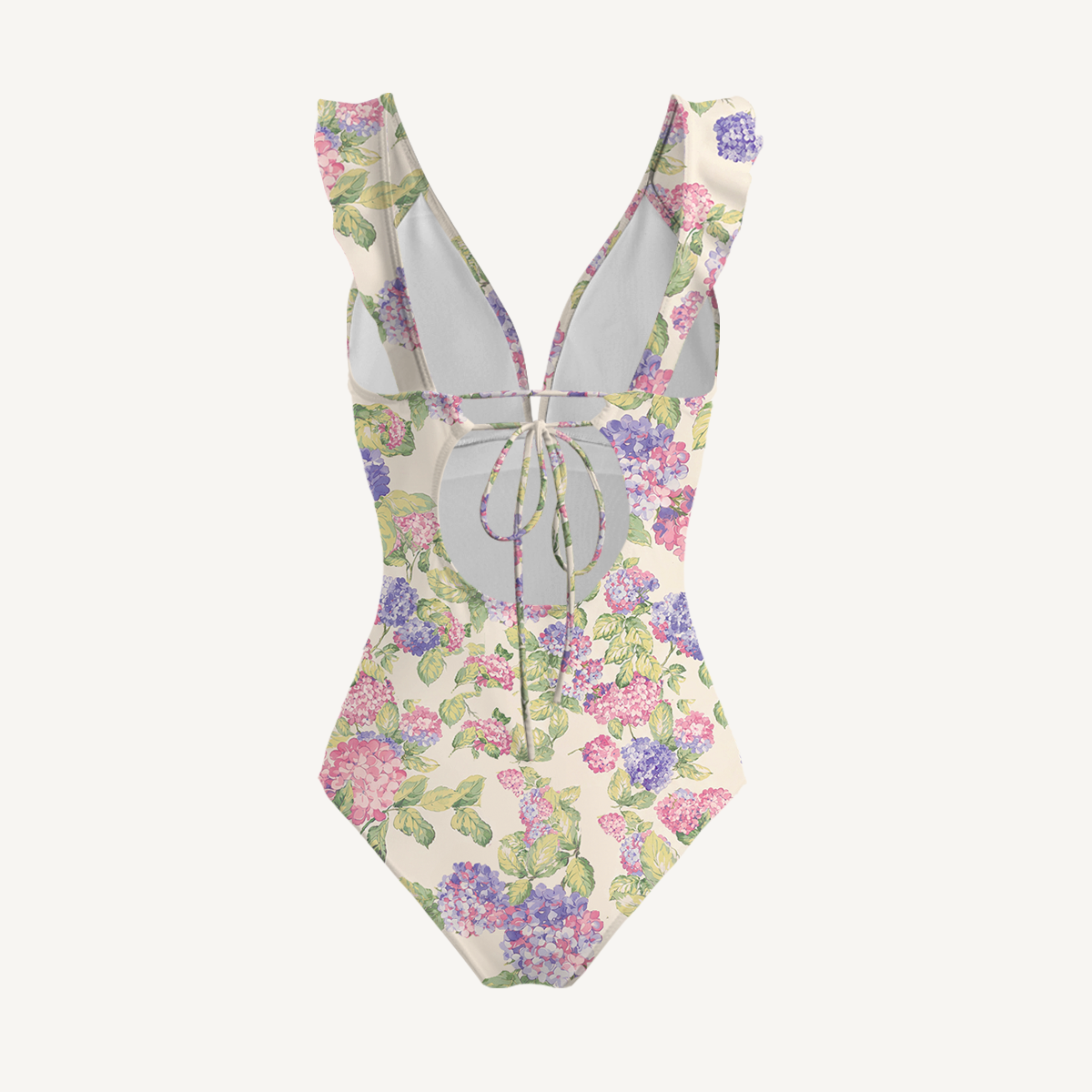 Lilac Hydrangea Ruffled V Neck One Piece Swimsuit and Matching Midi Skirt Set