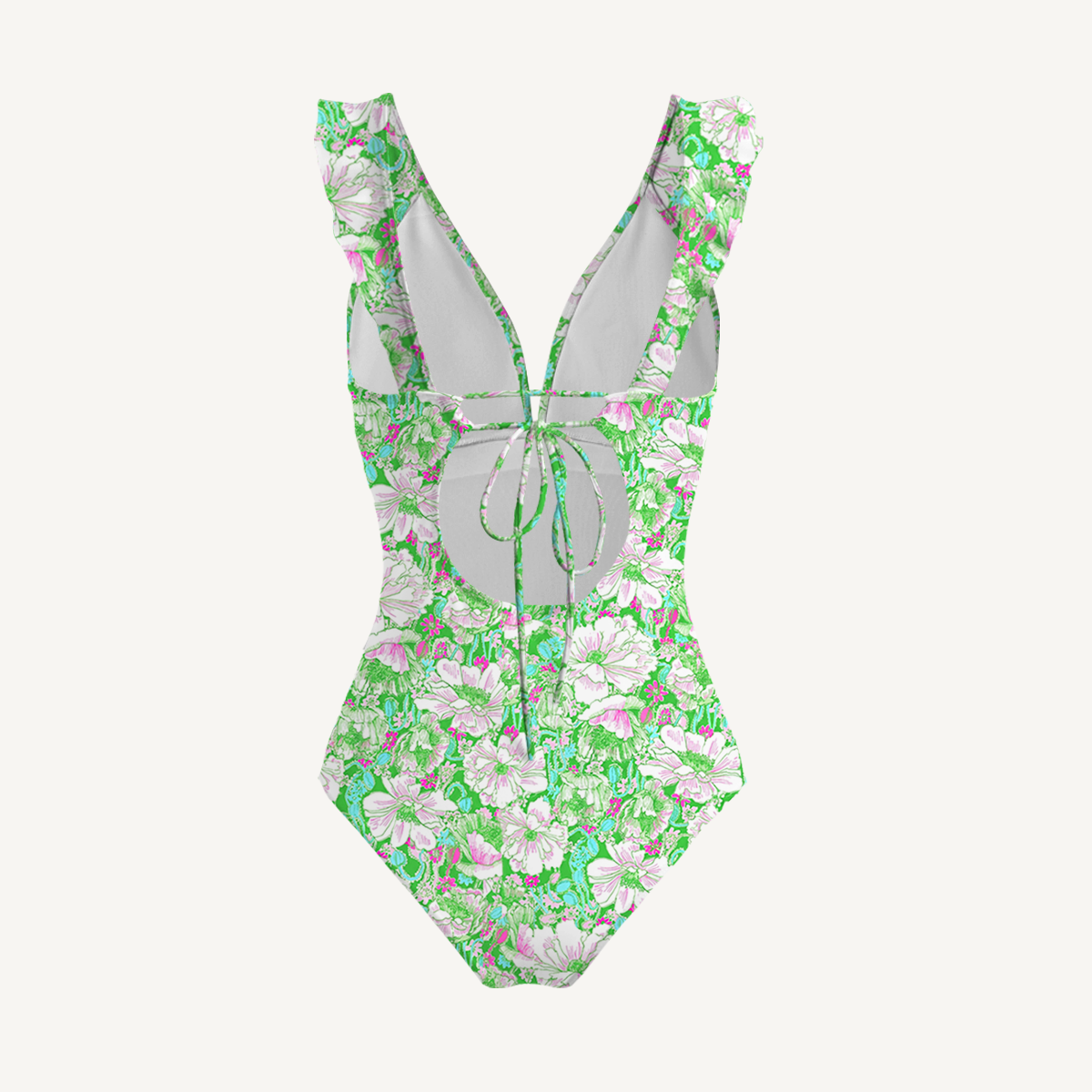 Mint Garden Ruffled V Neck One Piece Swimsuit and Matching Midi Skirt Set