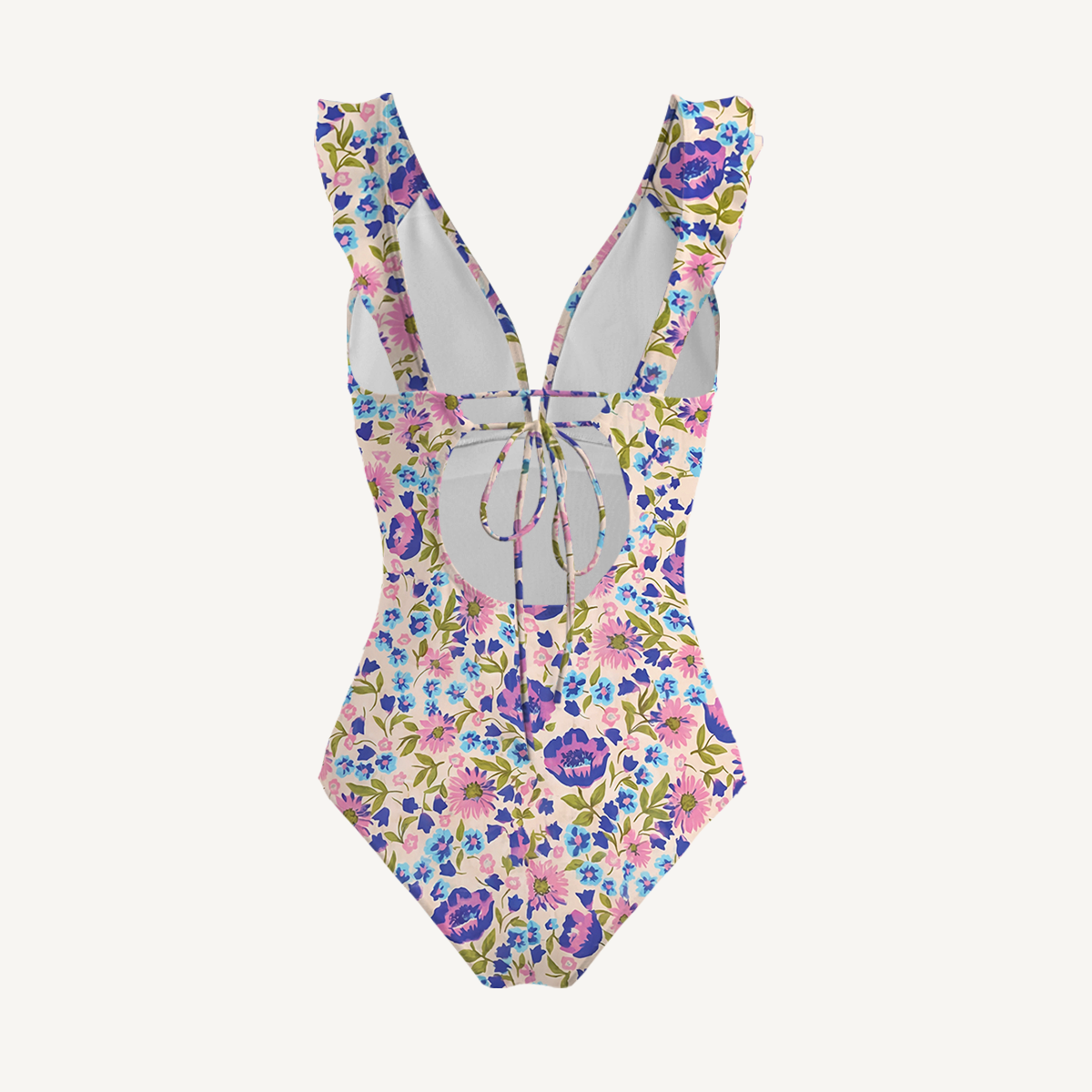Lavender Bloom Ruffled V Neck One Piece Swimsuit and Matching Midi Skirt Set